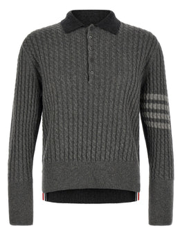 Thom Browne Graues Poloshirt aus reiner Schurwolle