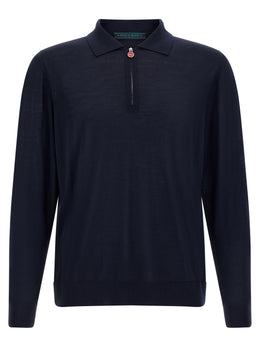 Kiton Blaues Woll-Poloshirt