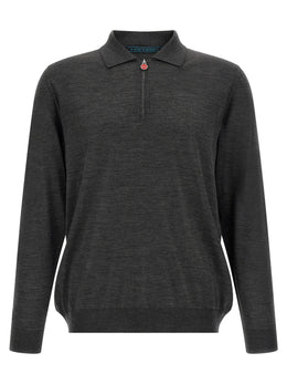 Kiton Graues Woll-Poloshirt