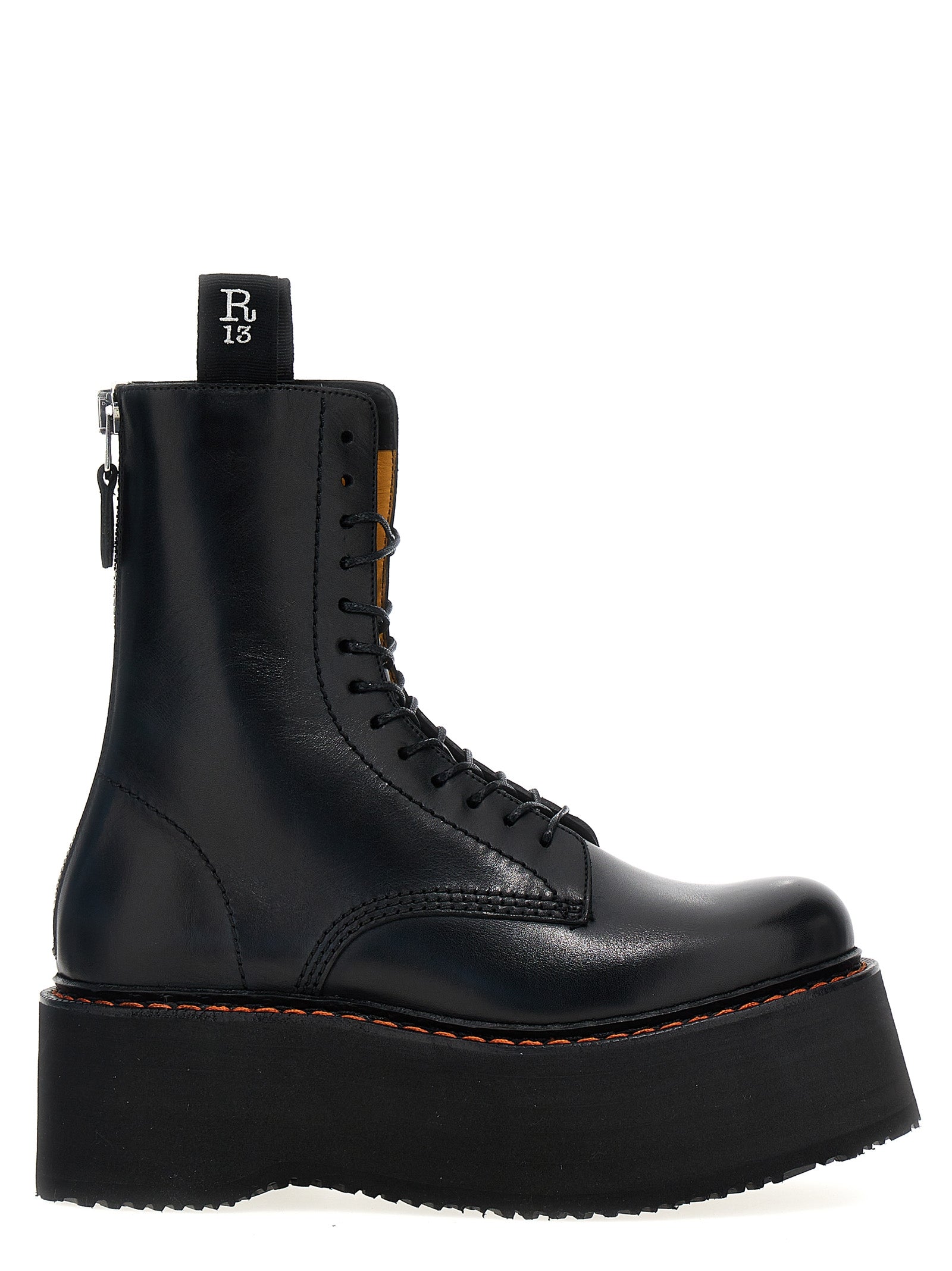 R13 Schwarze Schnürstiefel aus Rindsleder