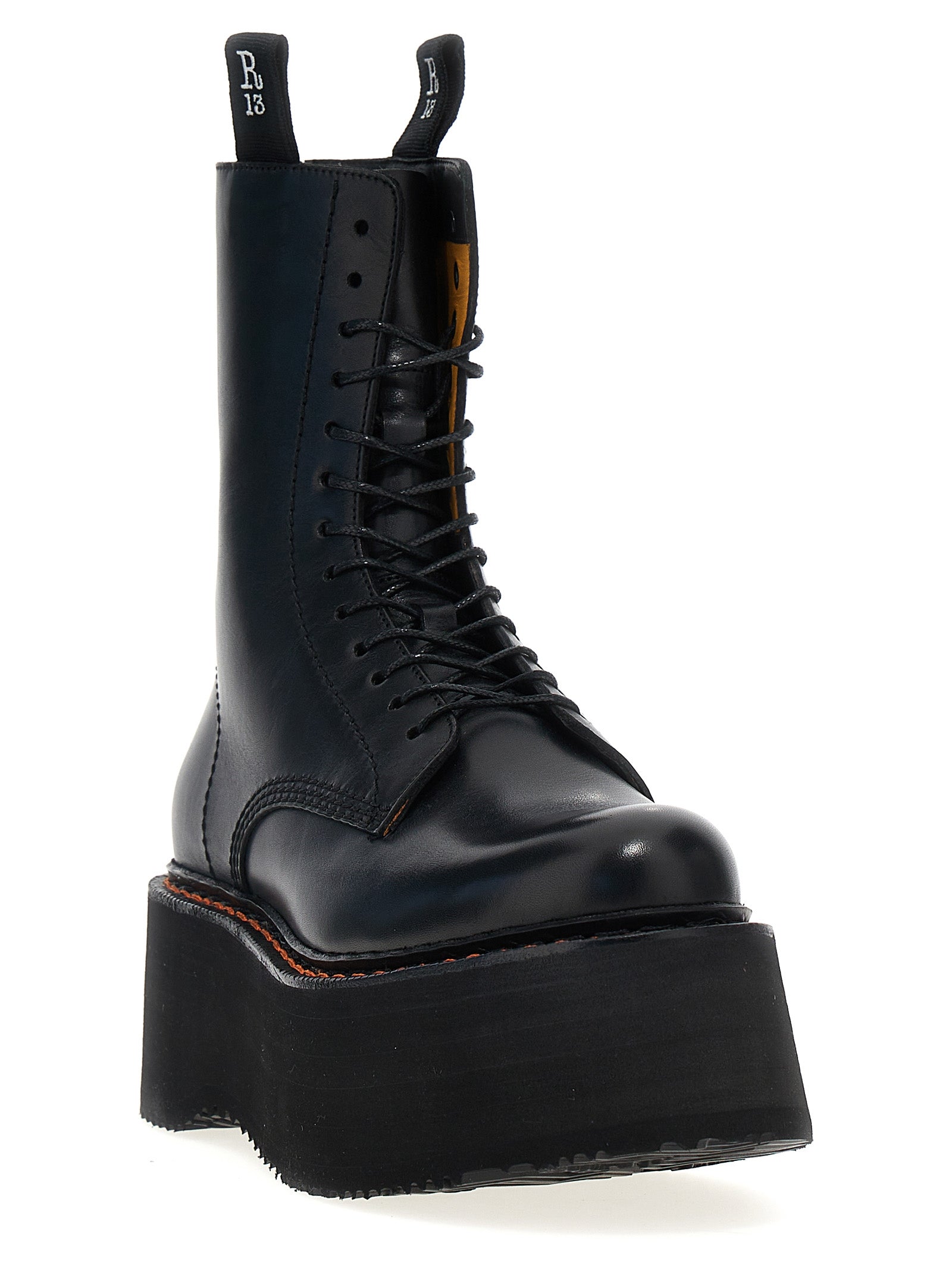 R13 Schwarze Schnürstiefel aus Rindsleder