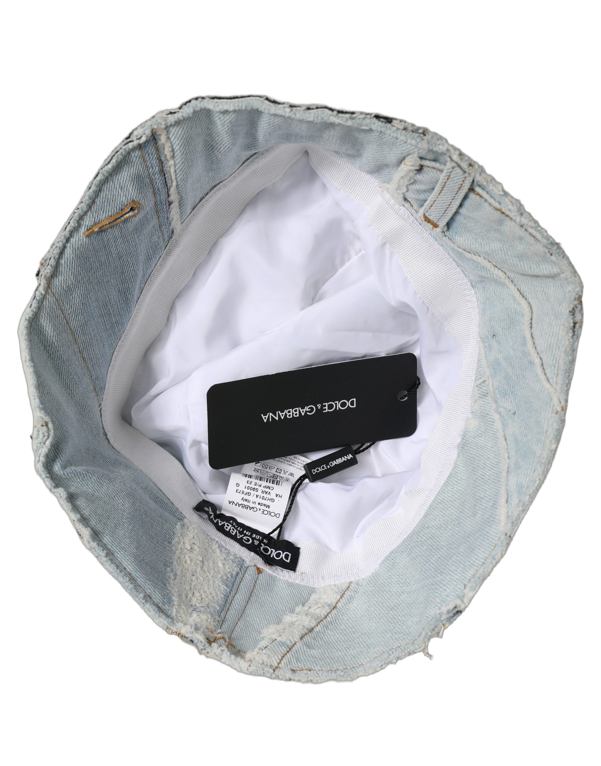 Dolce & Gabbana Herren-Bucket-Hat aus Baumwoll-Denim mit Patchwork-Design in Blau