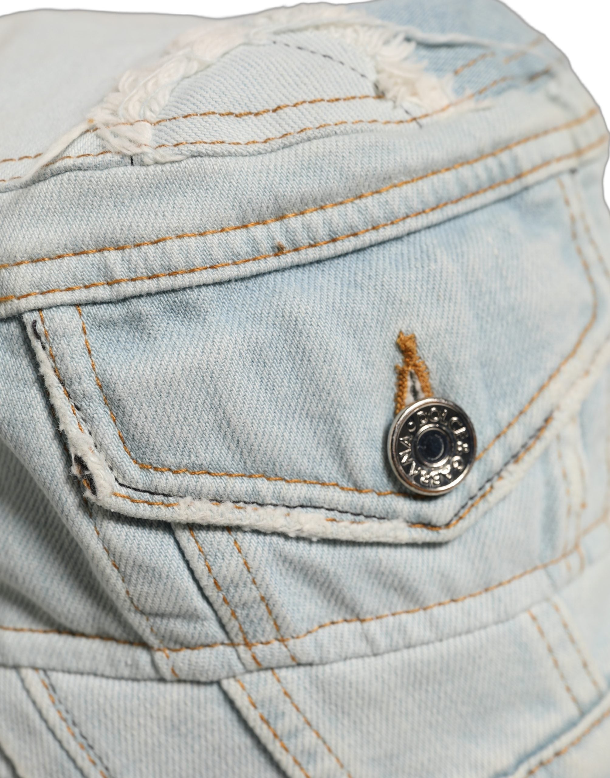 Dolce & Gabbana Herren-Bucket-Hat aus Baumwoll-Denim mit Patchwork-Design in Blau