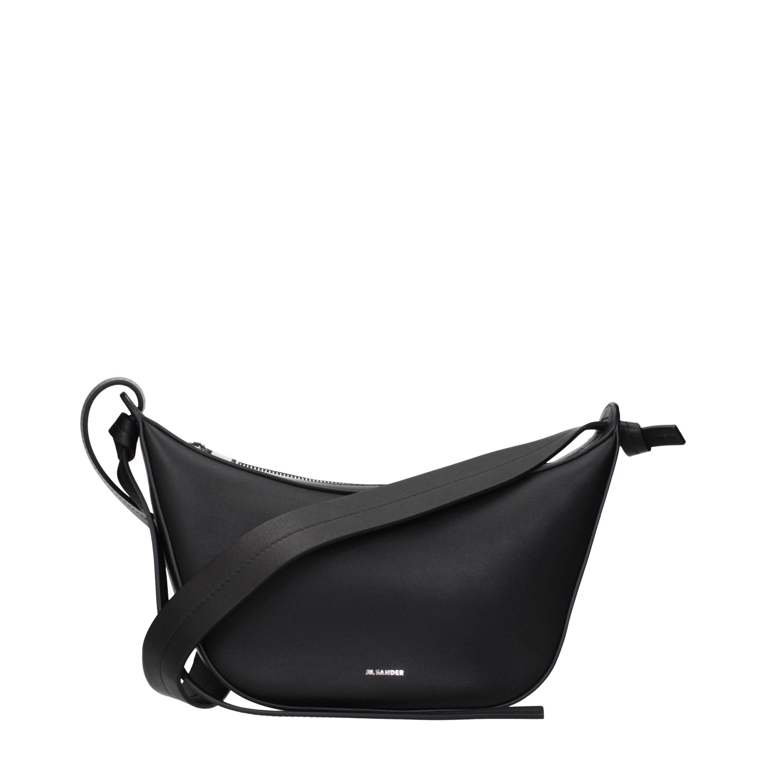 Jil Sander Schwarze Leder Umhängetasche