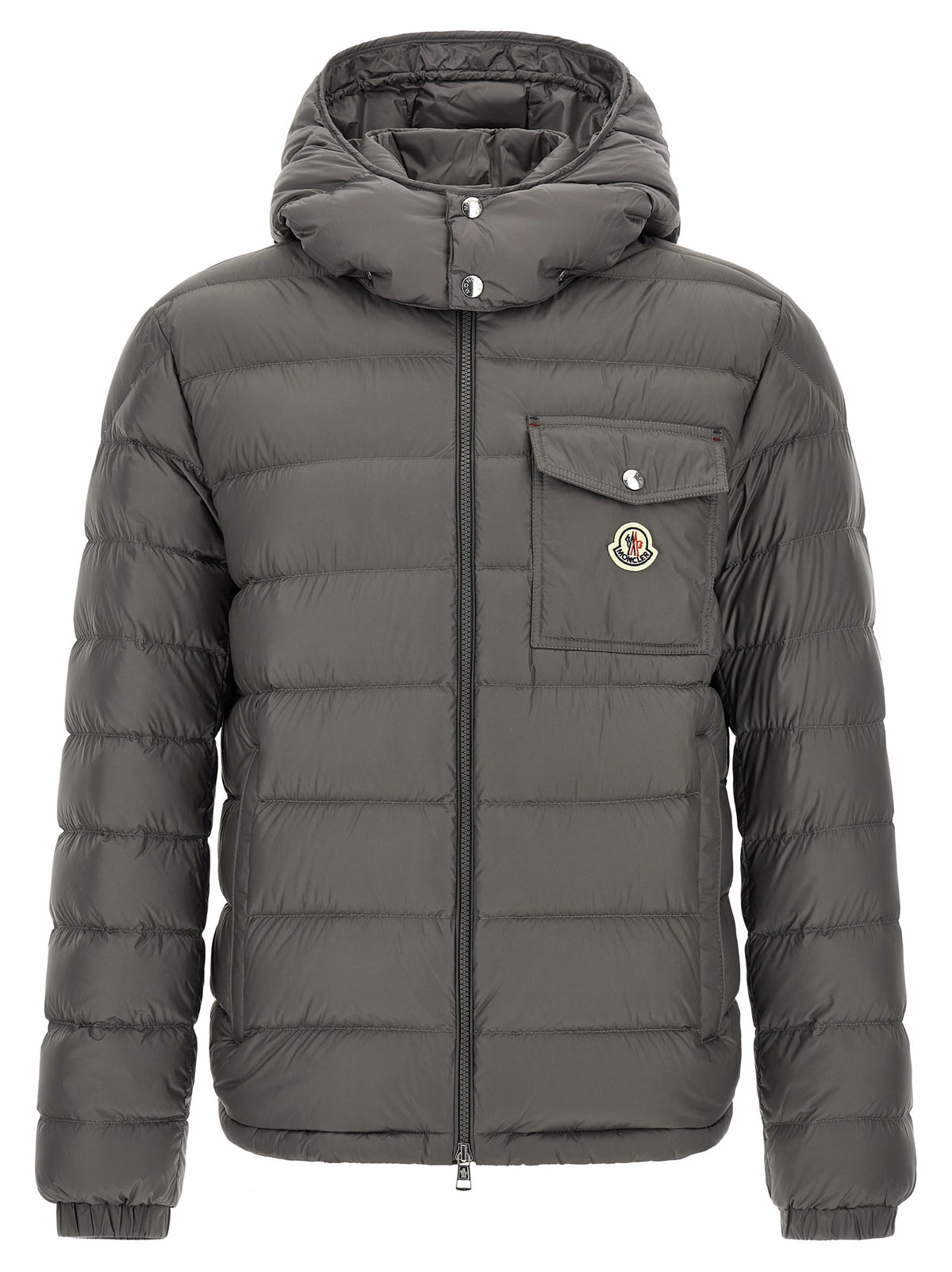Moncler Graue Polyamid-Jacke in voller Länge