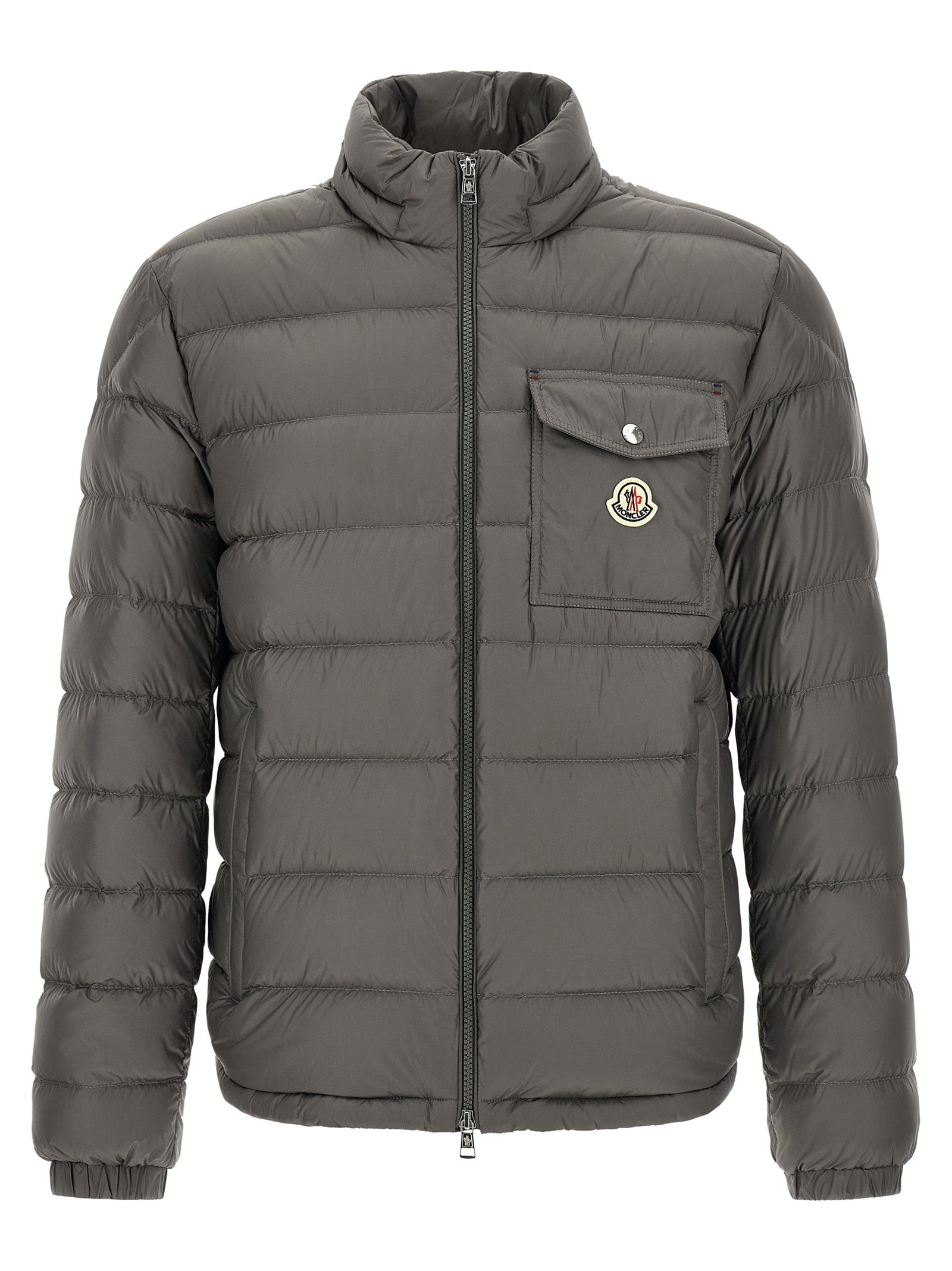 Moncler Graue Polyamid-Jacke in voller Länge