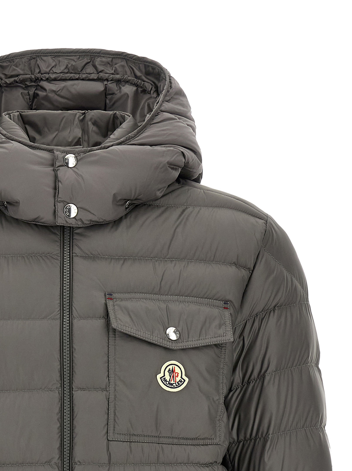 Moncler Graue Polyamid-Jacke in voller Länge
