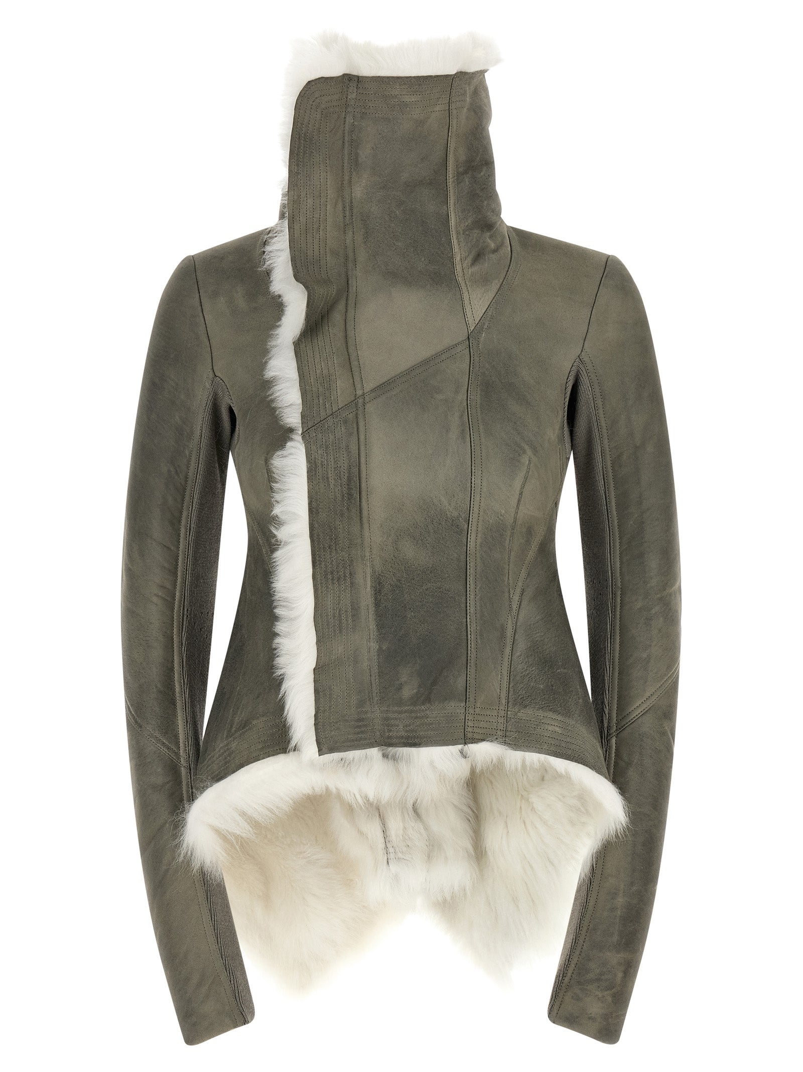 Rick Owens Graue Lammfell-Lederjacke