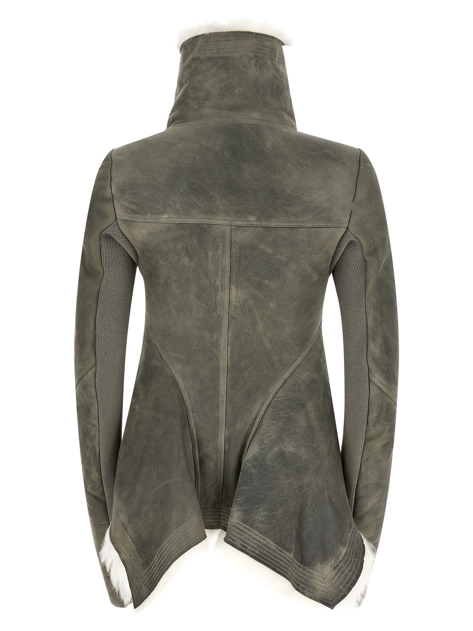 Rick Owens Graue Lammfell-Lederjacke
