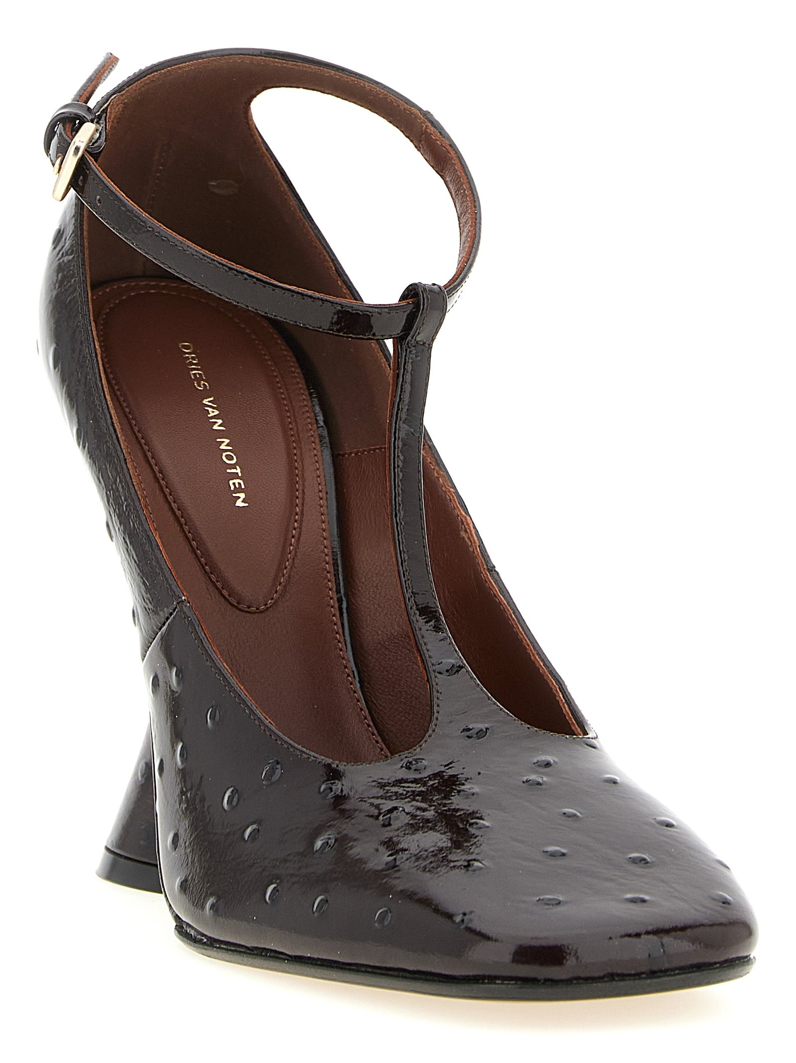 Dries Van Noten Keilabsatz-Sandalen aus bordeauxrotem Kalbsleder