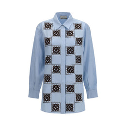 Alemais Blaues Leinenhemd mit Muster
