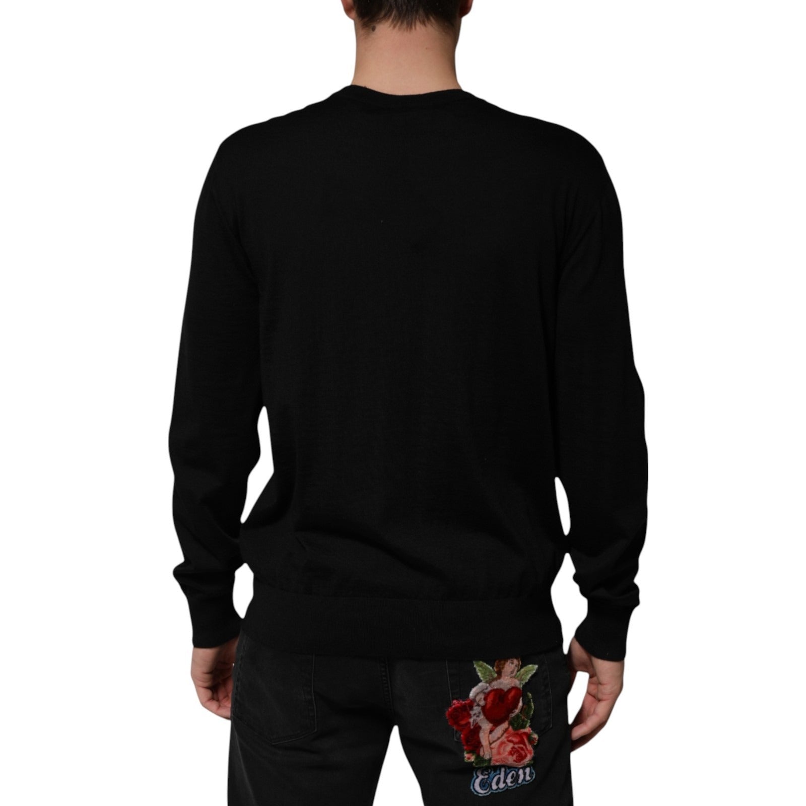 Dolce & Gabbana Schwarzer Kaschmir-Pullover mit Cherub-Print im Barockstil