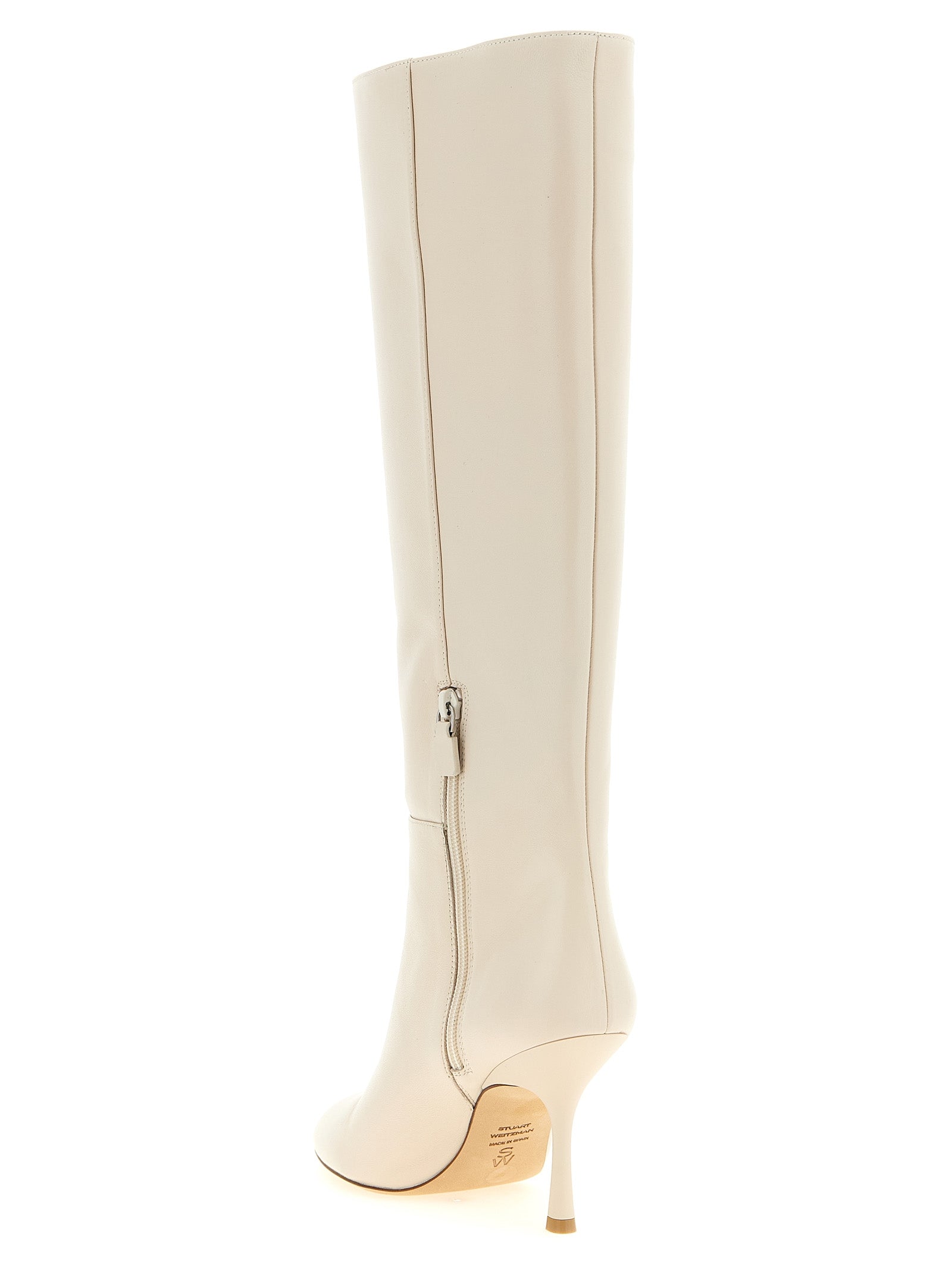 Stuart Weitzman Weiße Lammleder Overknee-Stiefel