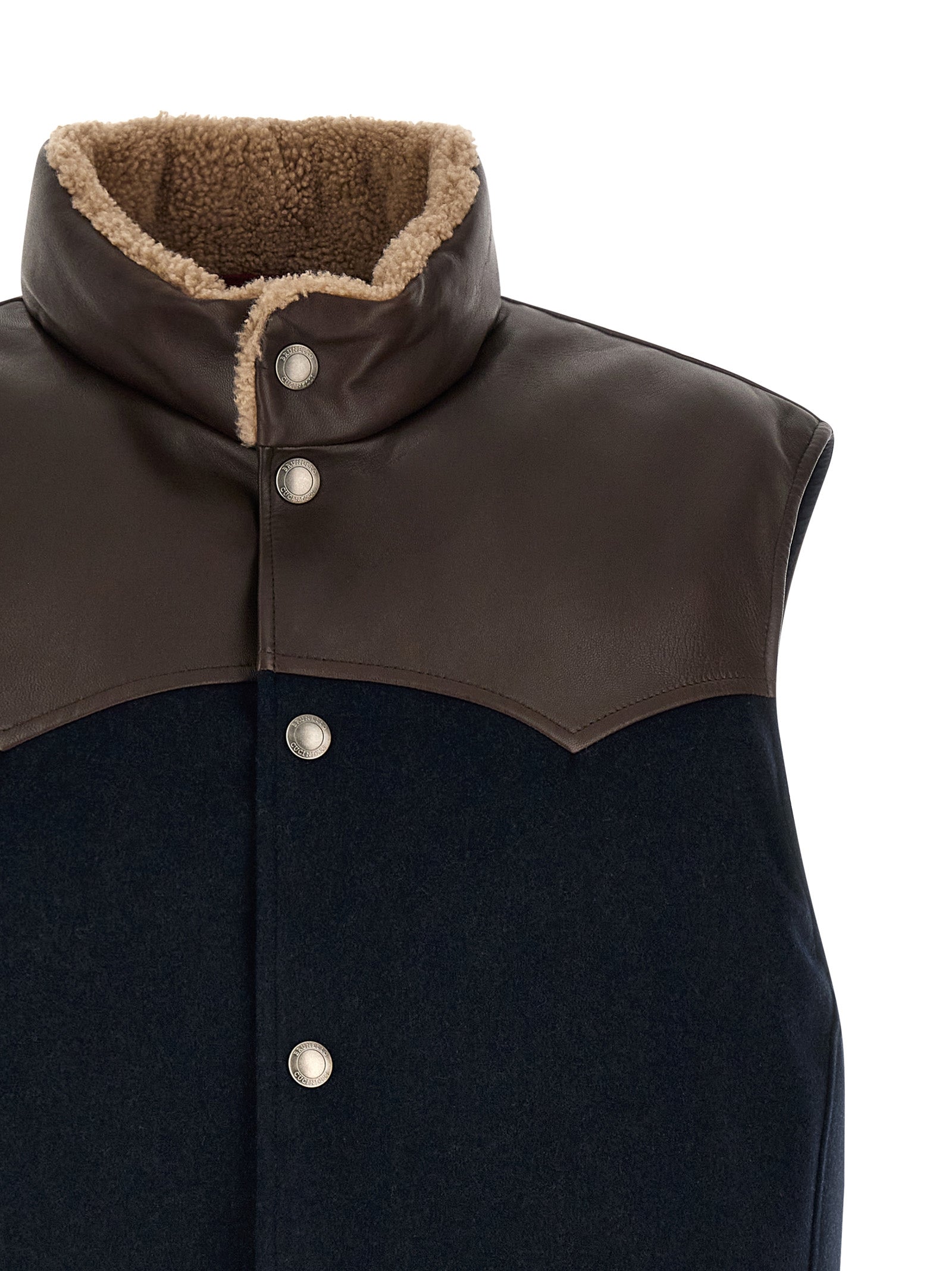 Brunello Cucinelli Ärmellose blaue Wolljacke
