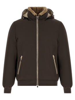 Brunello Cucinelli Braune Polyamid-Jacke in voller Länge