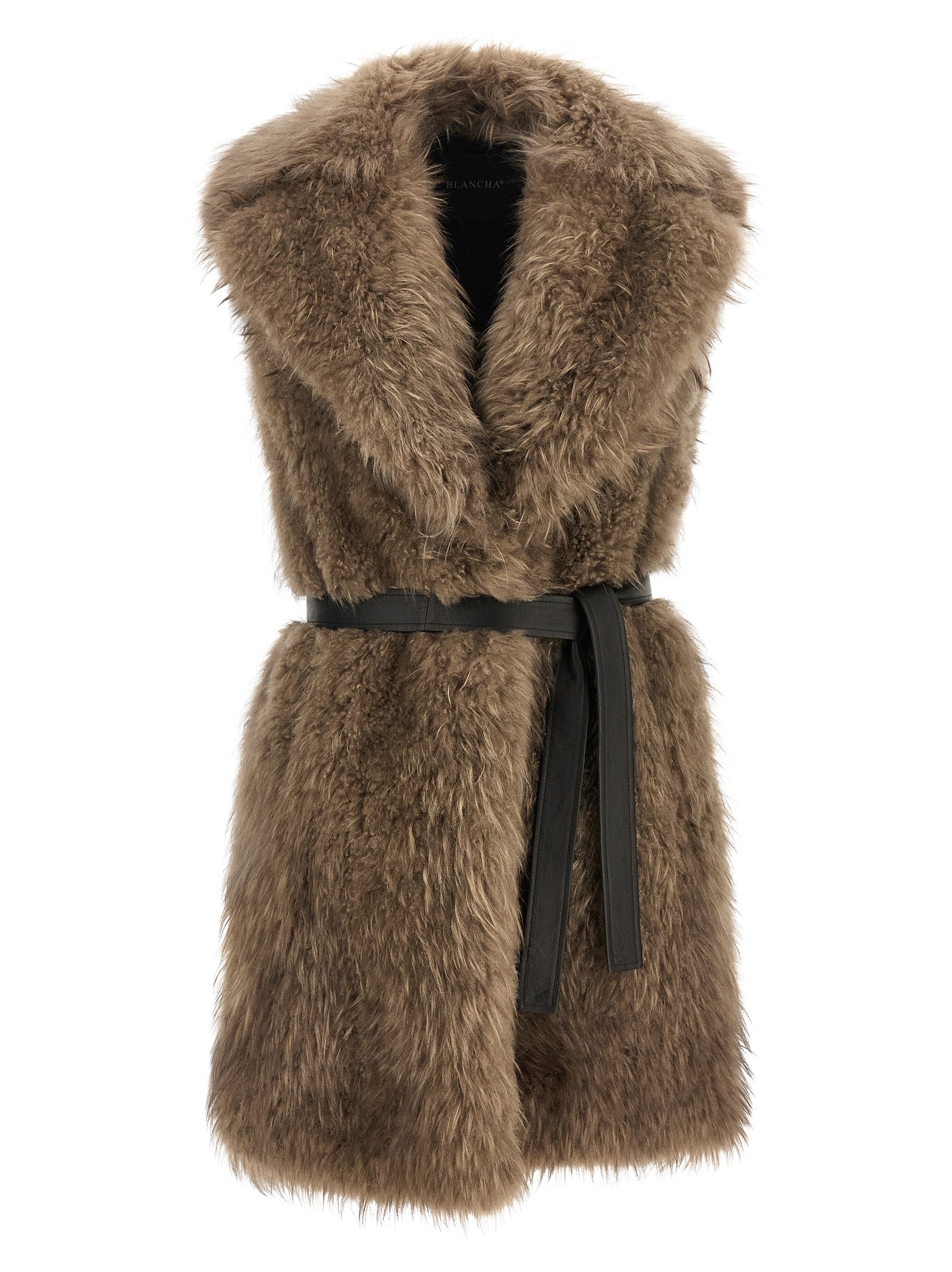 BLANCHA Ärmellose Jacke aus beigem Lammfell