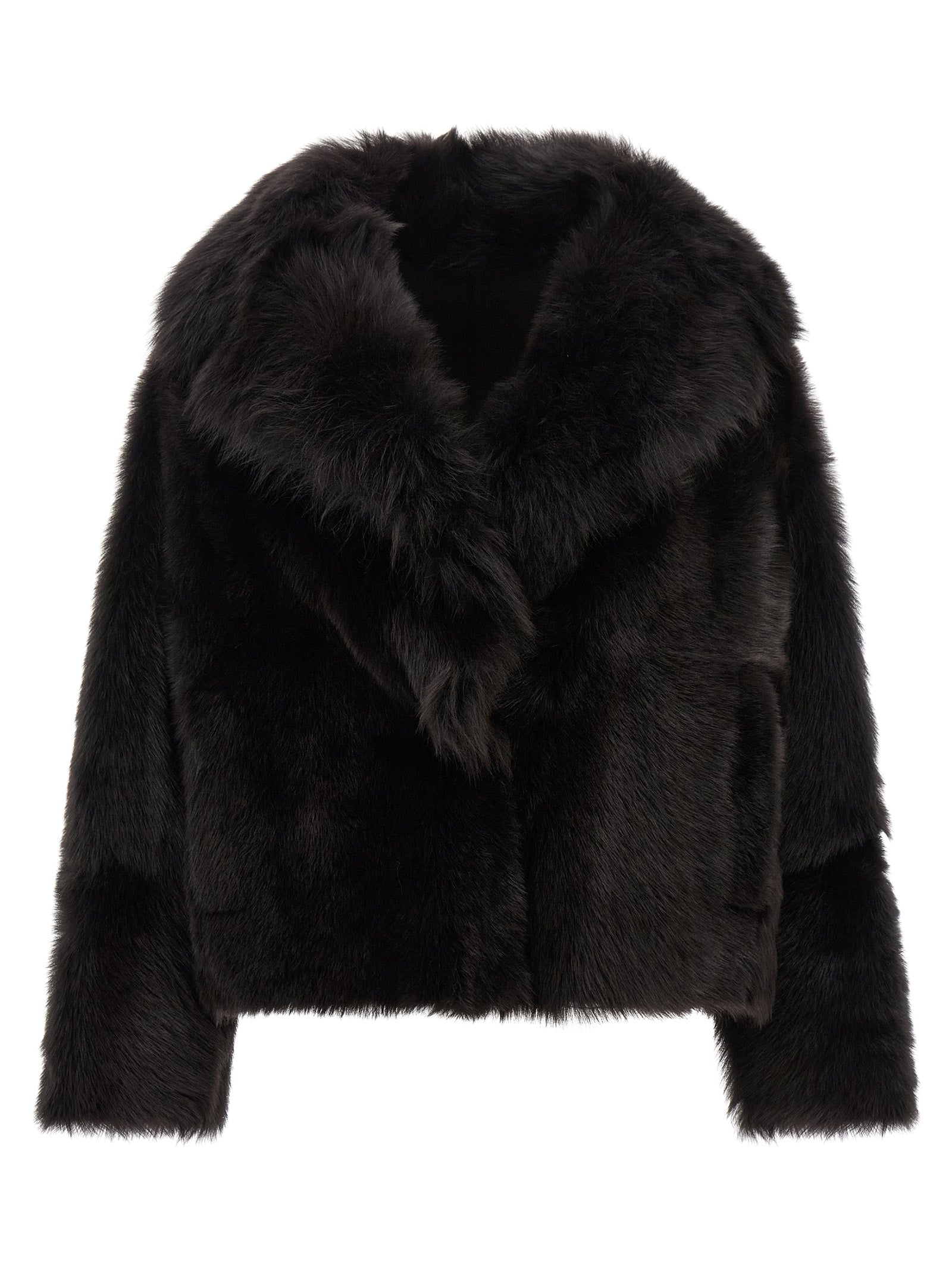 BLANCHA Braune Lammfelljacke in voller Länge