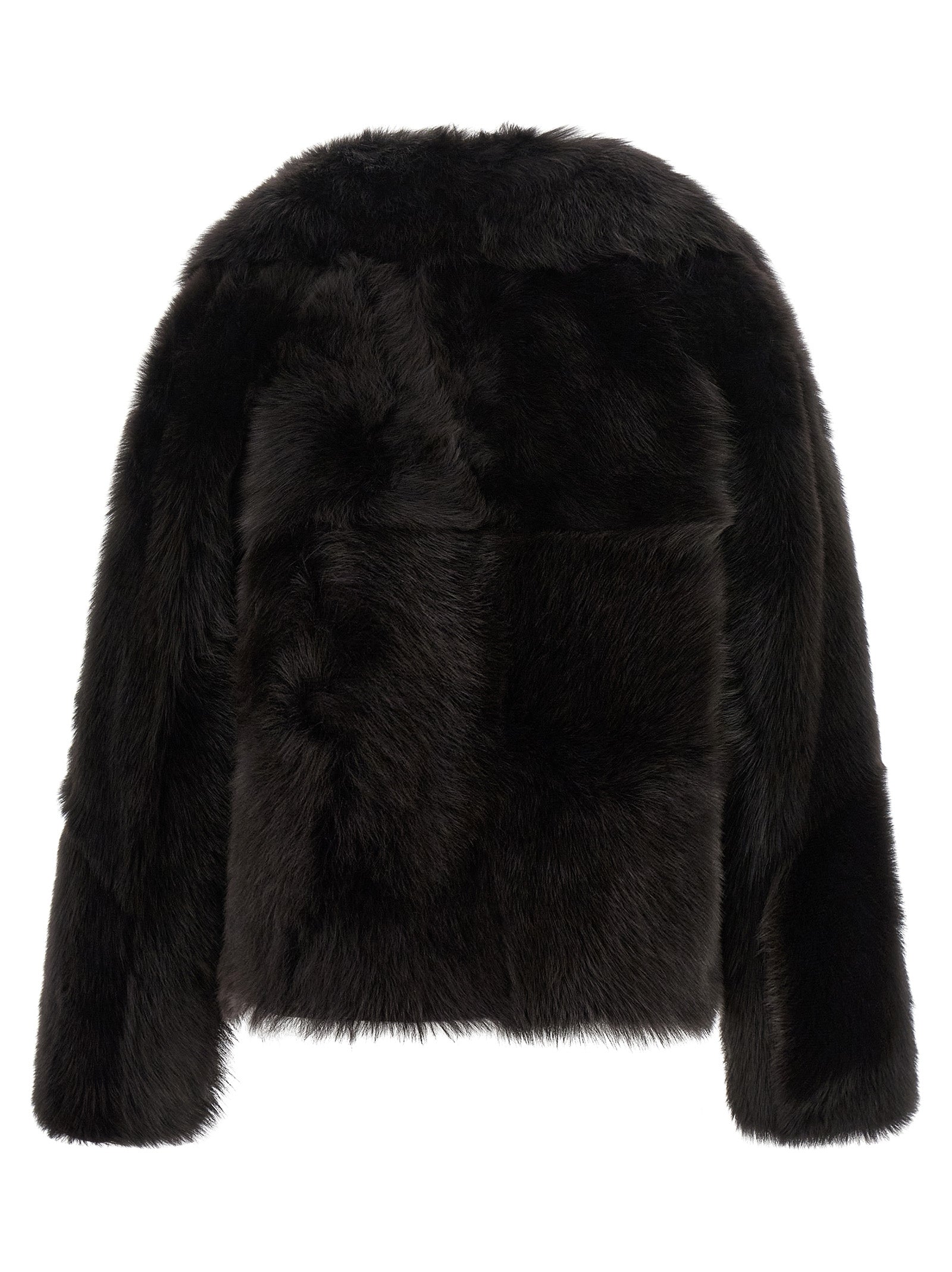 BLANCHA Braune Lammfelljacke in voller Länge