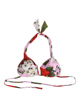 Dolce & Gabbana Pink Floral Print Triangle Bikini-Oberteil