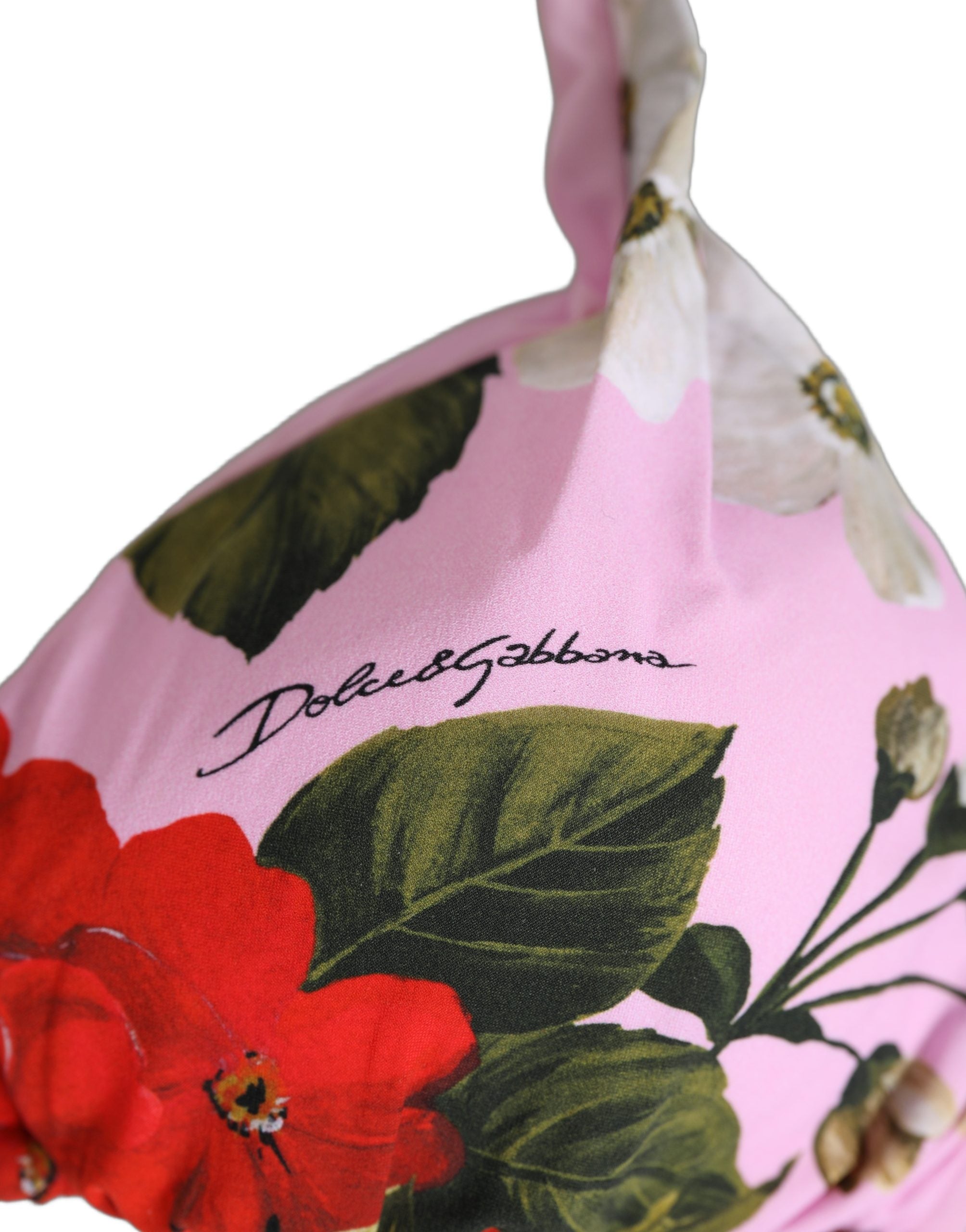 Dolce & Gabbana Pink Floral Print Triangle Bikini-Oberteil