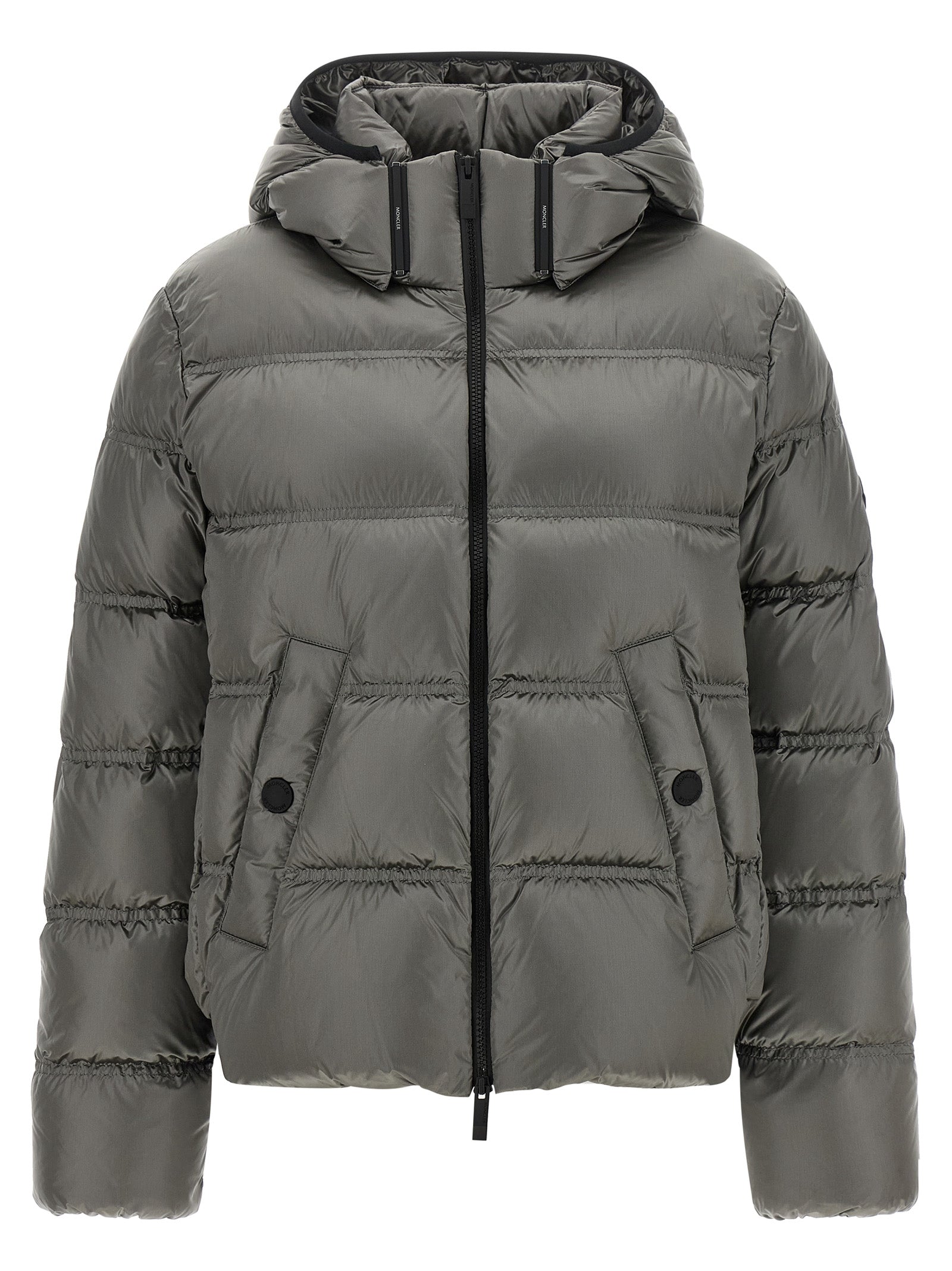 Moncler Graue Polyamid-Jacke in voller Länge