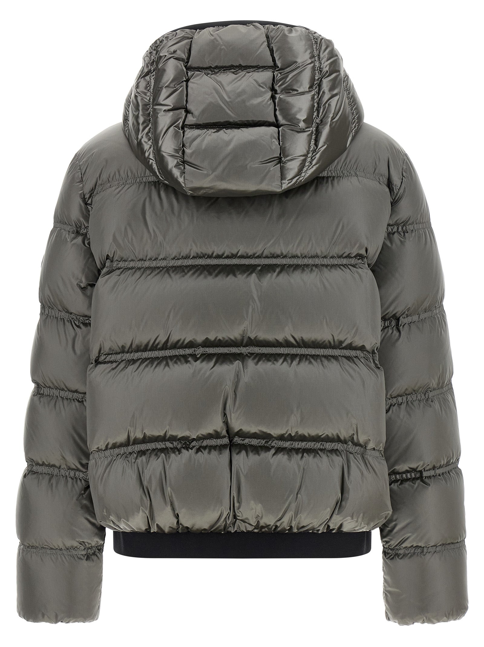 Moncler Graue Polyamid-Jacke in voller Länge