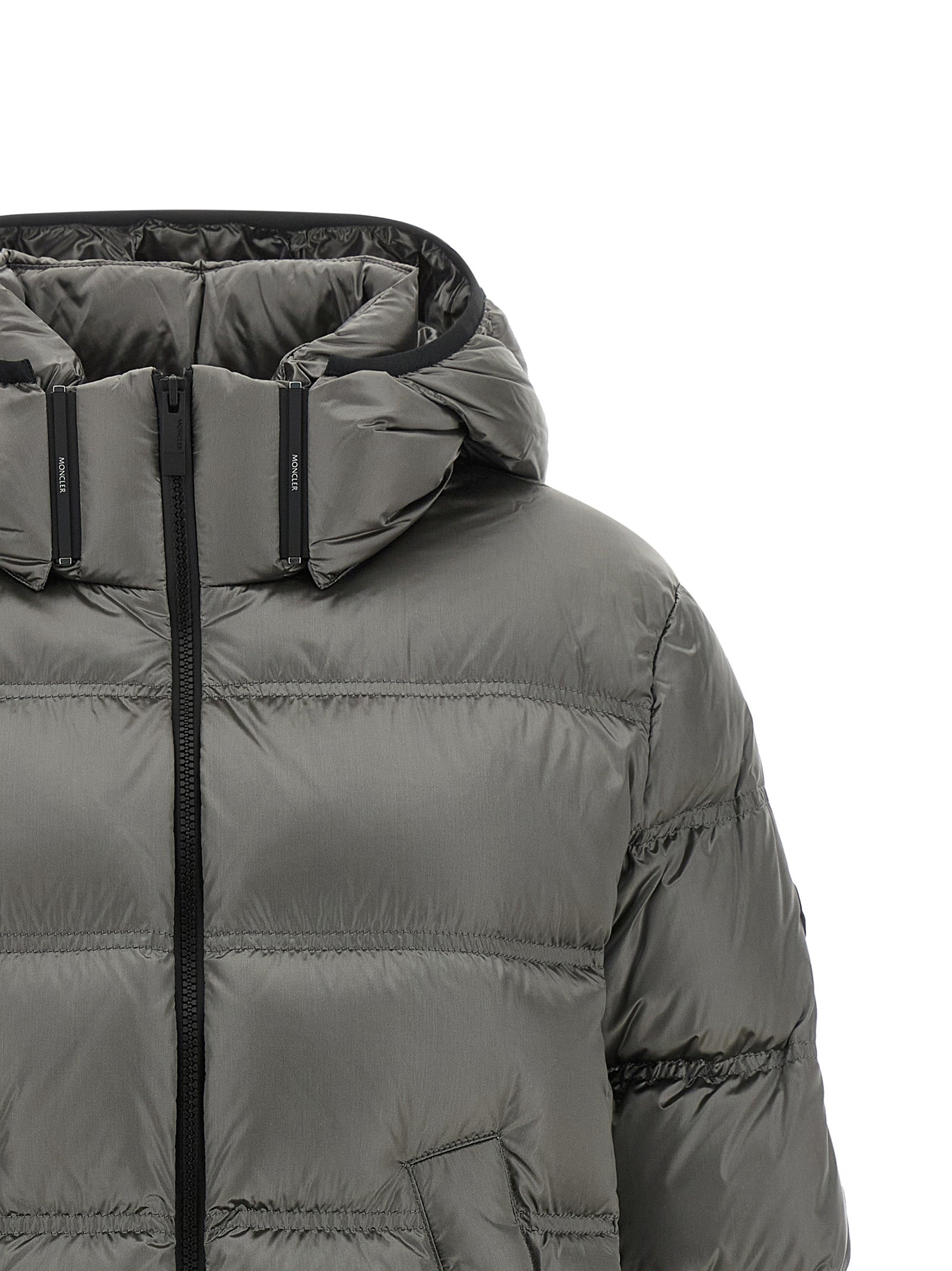 Moncler Graue Polyamid-Jacke in voller Länge