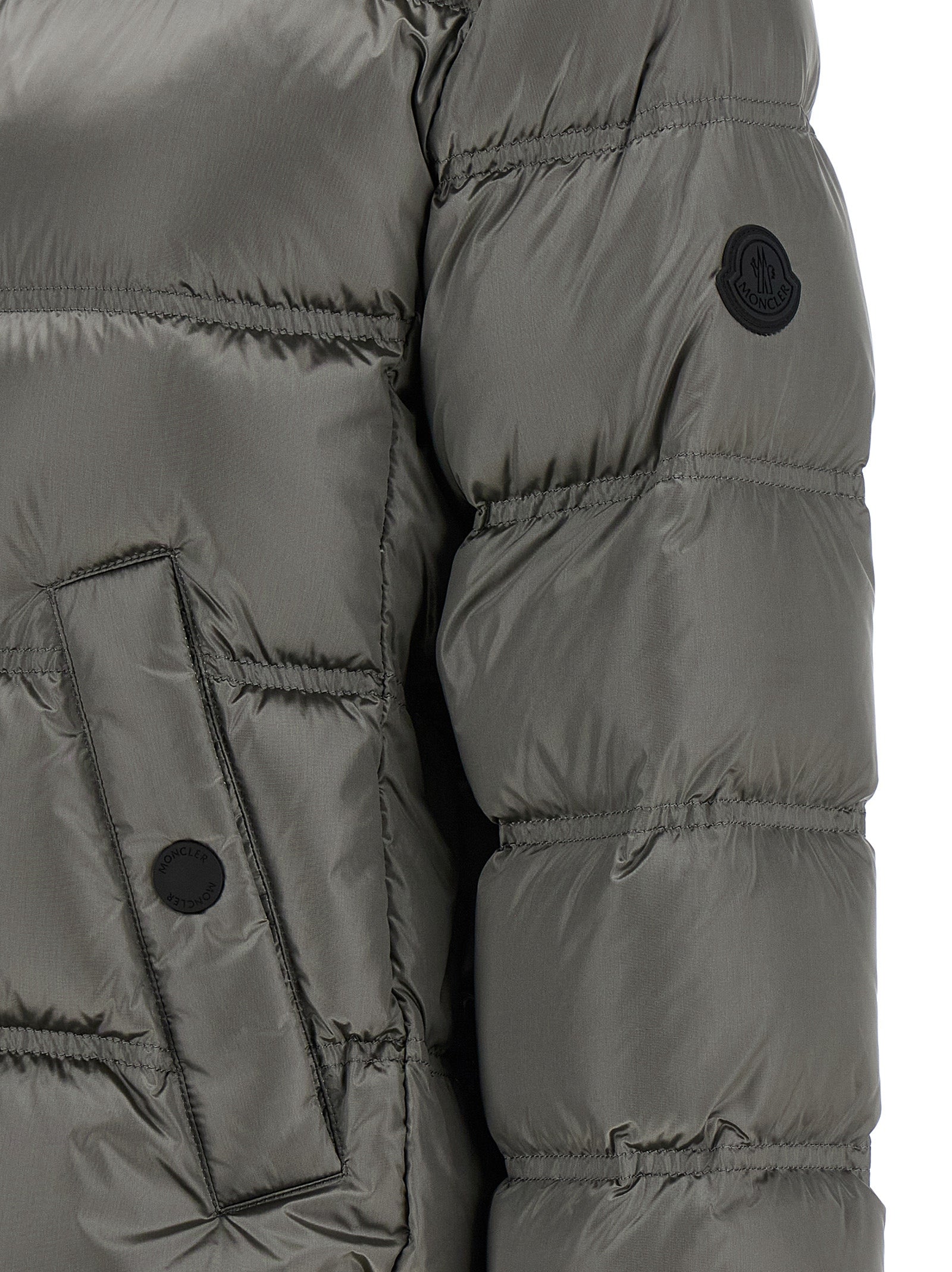 Moncler Graue Polyamid-Jacke in voller Länge