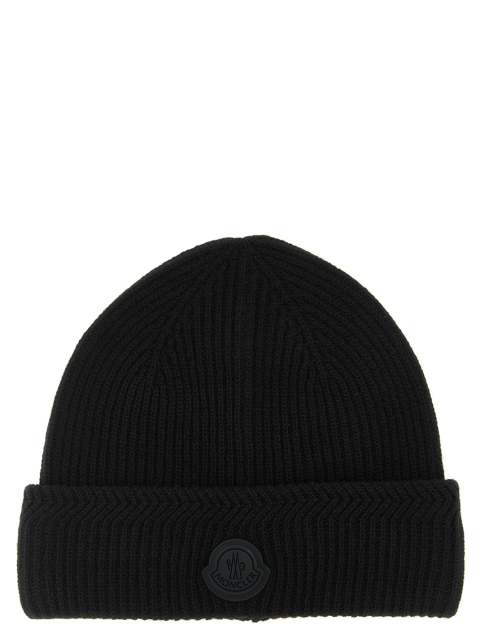 Moncler Schwarze Mütze aus reiner Schurwolle