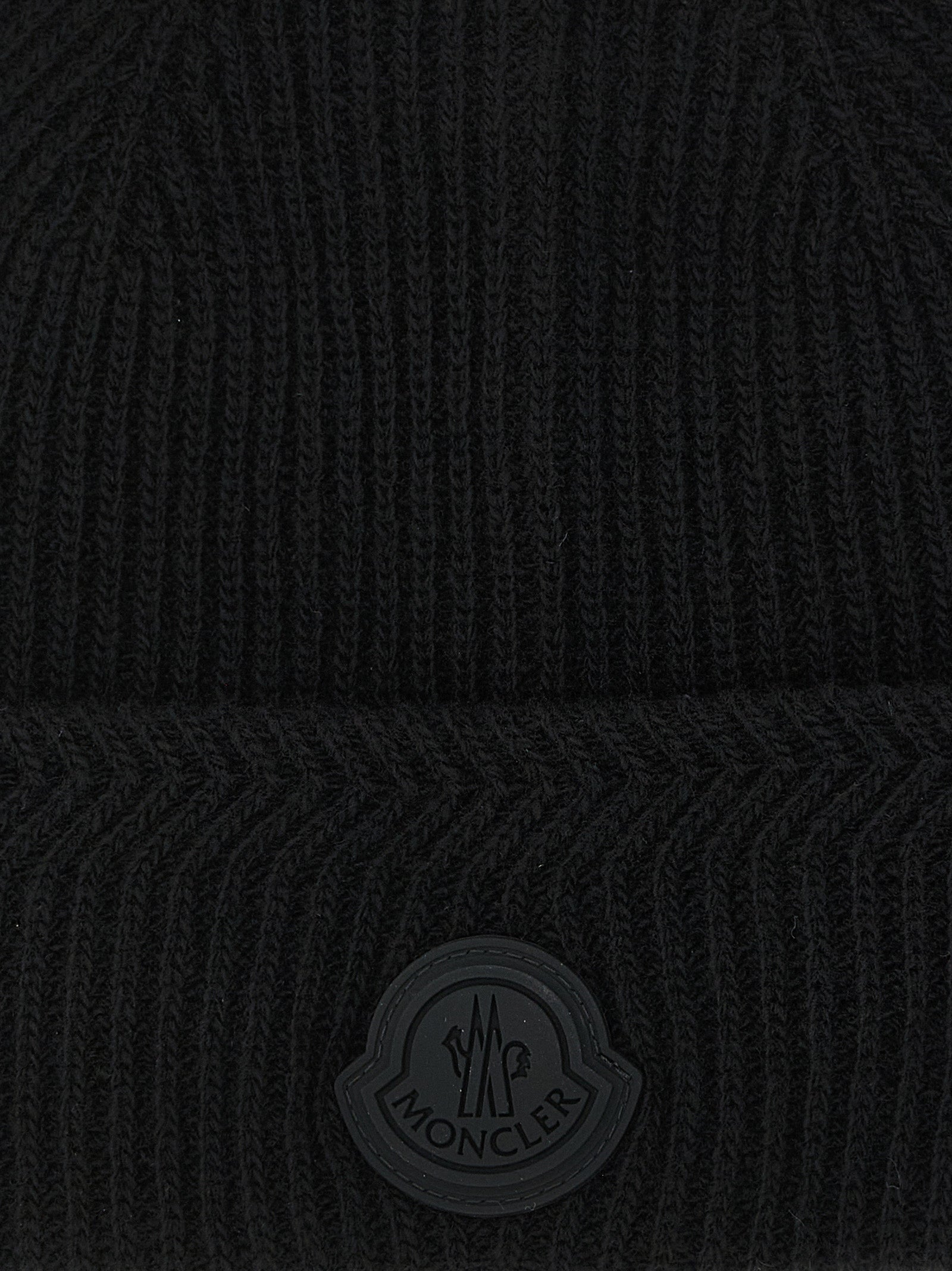 Moncler Schwarze Mütze aus reiner Schurwolle
