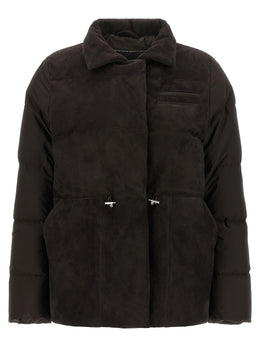 Kiton Braune Polyamid-Jacke in voller Länge