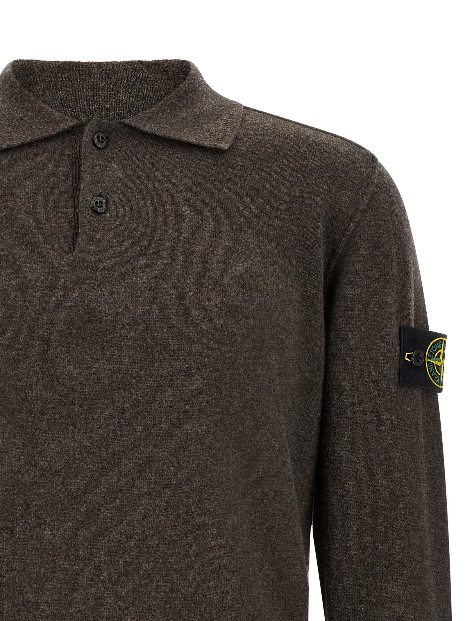 Stone Island Braunes Poloshirt aus reiner Schurwolle