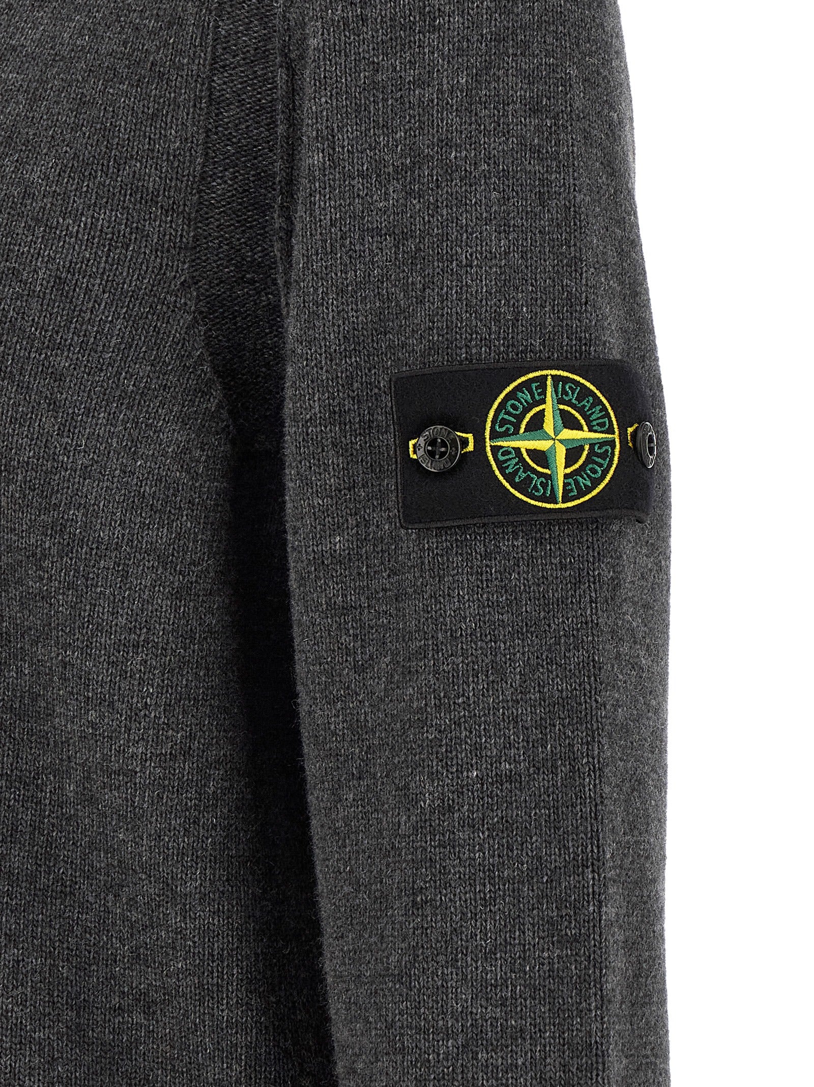 Stone Island Grauer Cardigan aus reiner Schurwolle