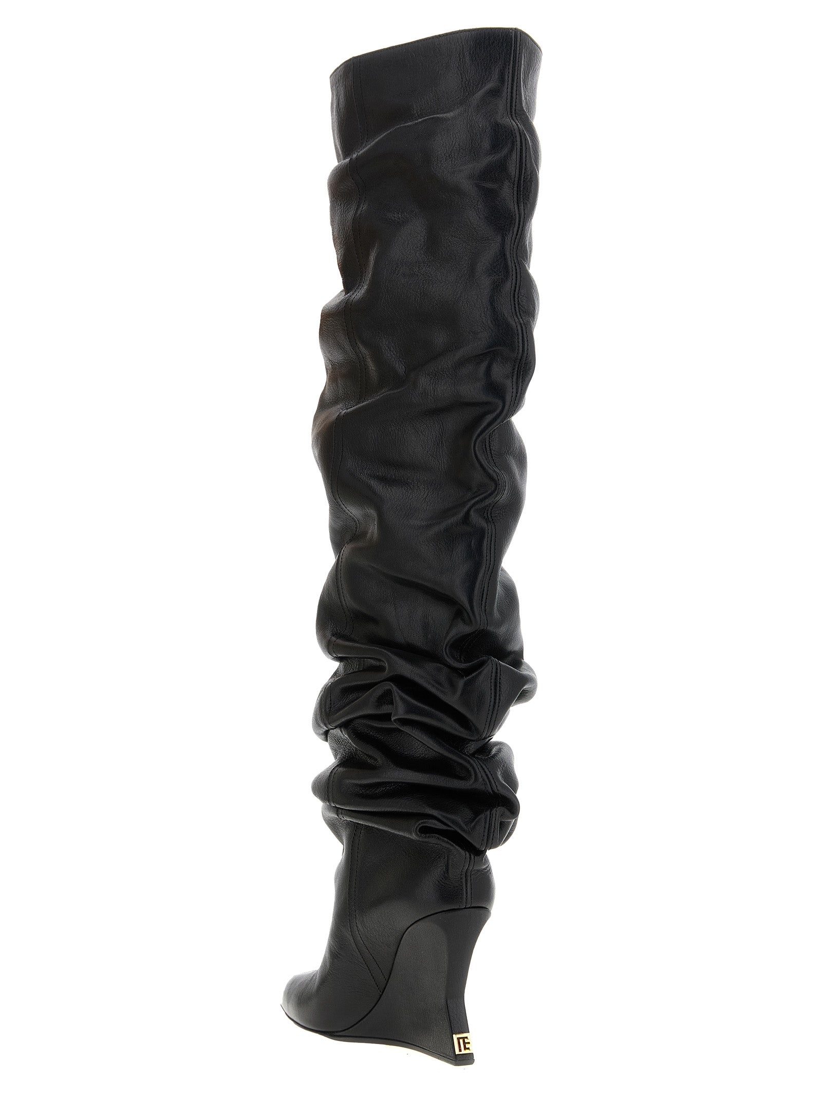 Balmain Schwarzes Kalbsleder Over-the-Knee