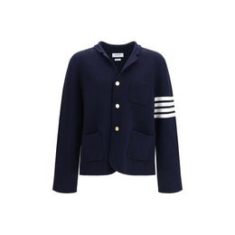 Thom Browne Blaue Jacke aus Wolle Oves Aries in voller Länge