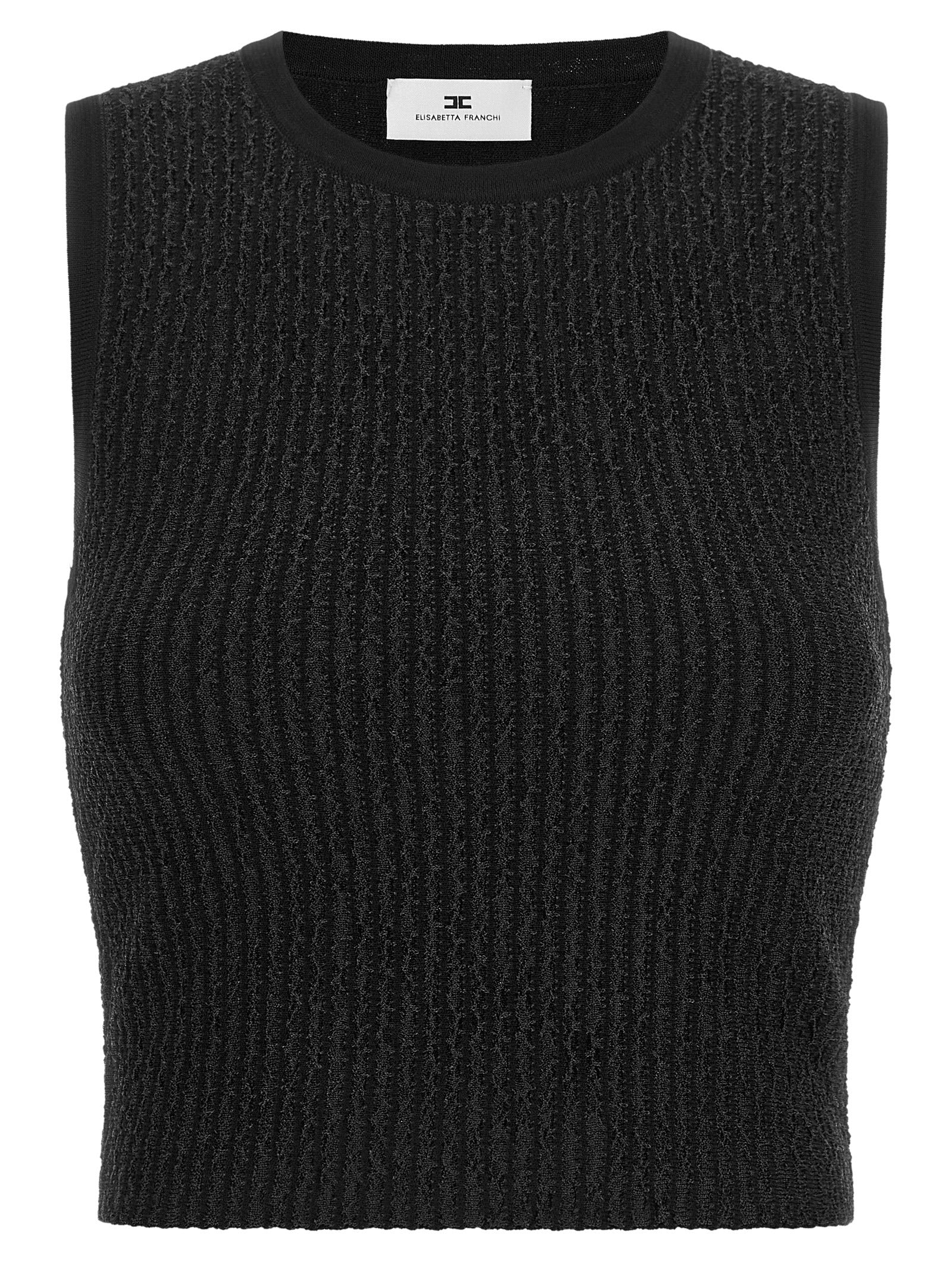 Elisabetta Franchi Schwarzes ärmelloses T-Shirt aus Viskose