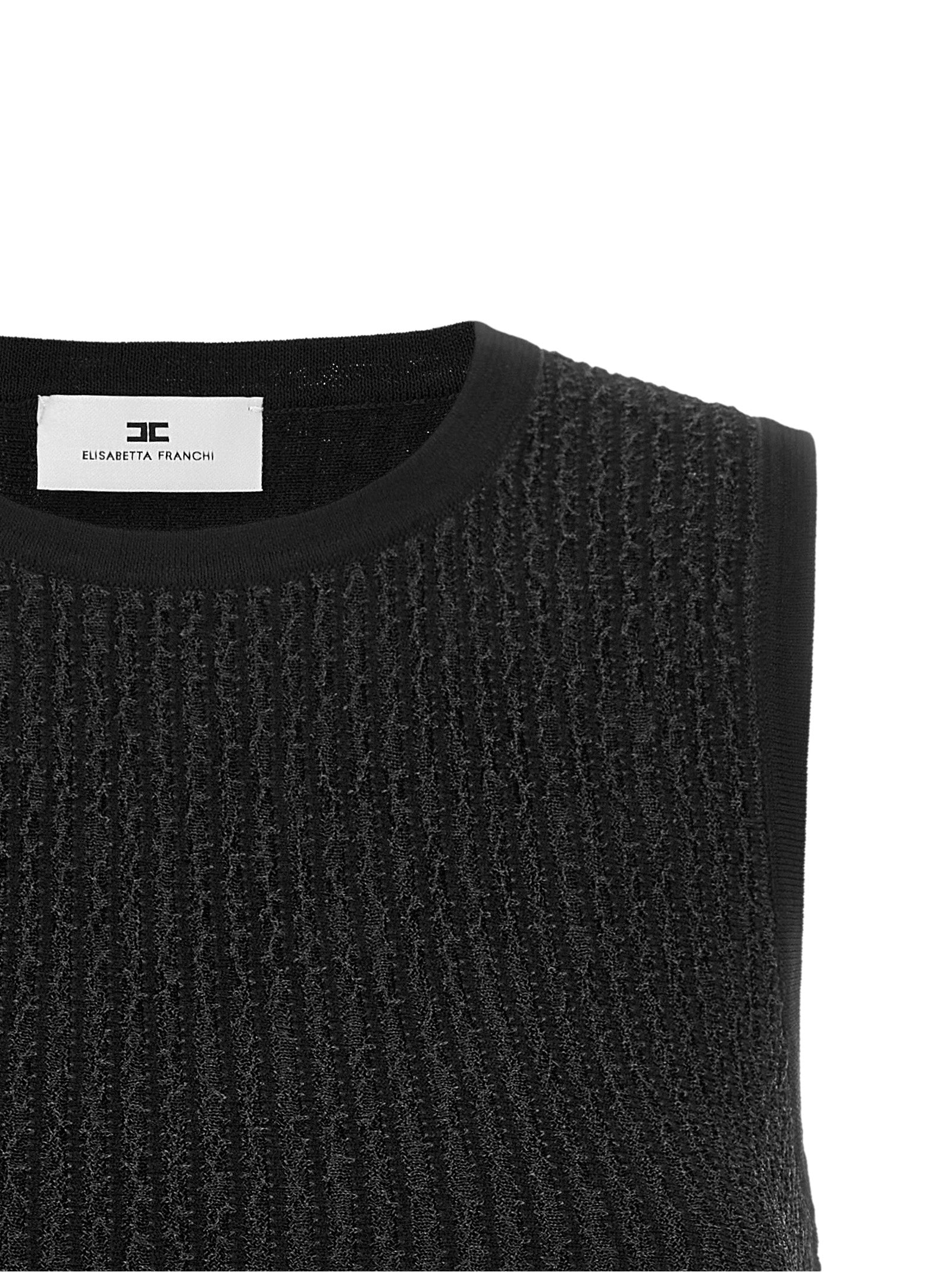 Elisabetta Franchi Schwarzes ärmelloses T-Shirt aus Viskose