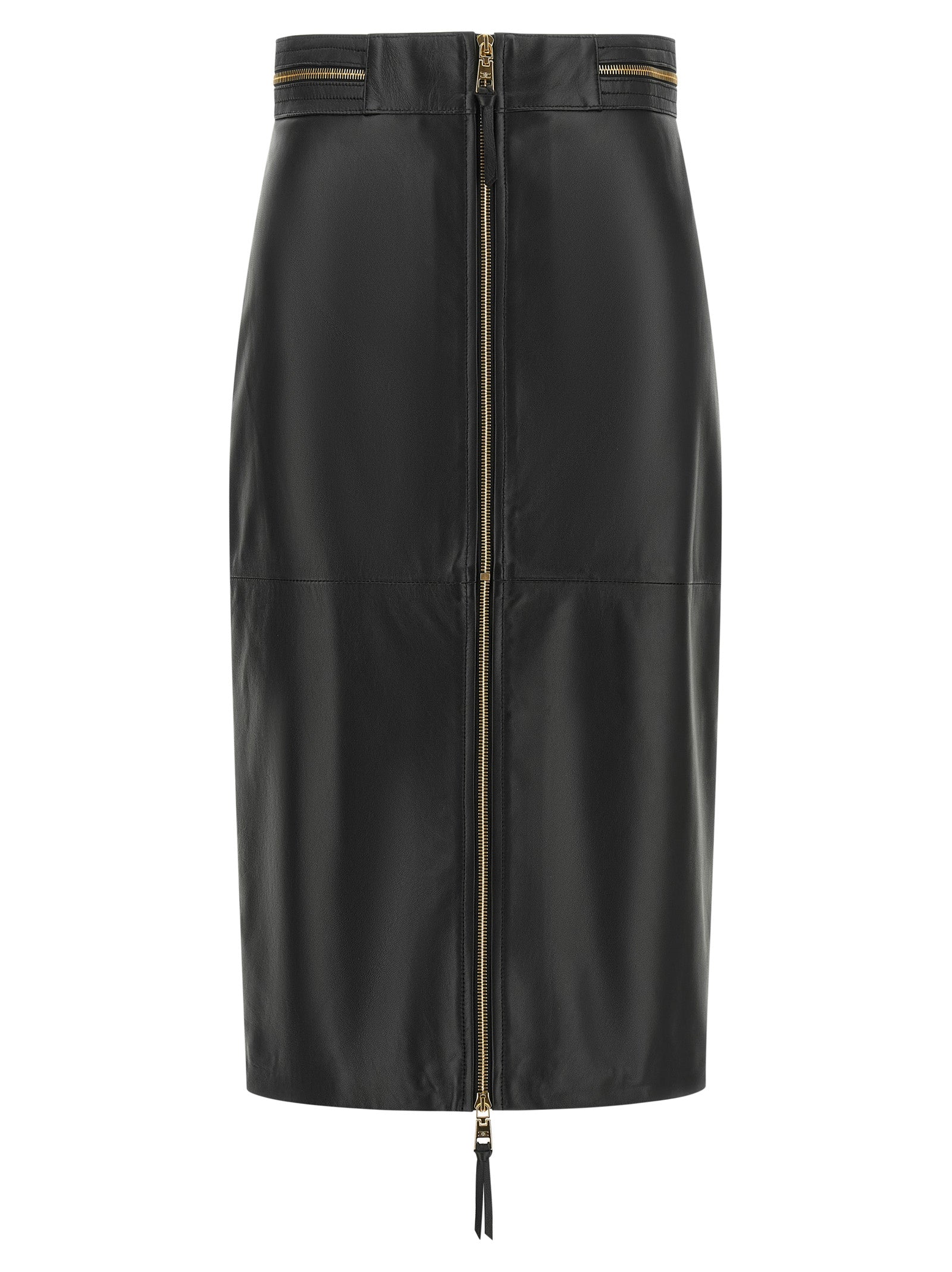 Elisabetta Franchi Schwarzer Midirock aus Lammleder