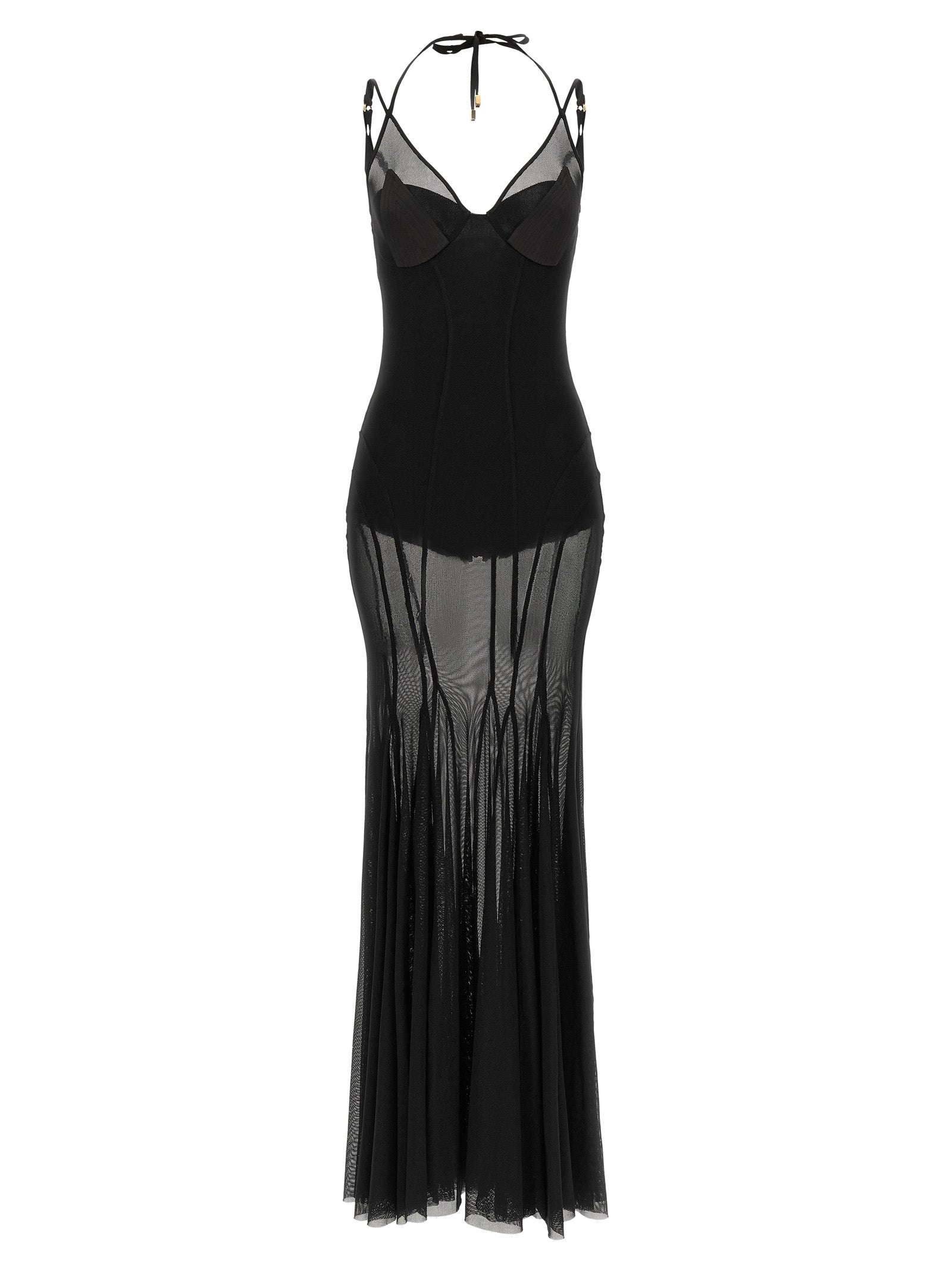 Elisabetta Franchi Schwarzes Polyamid-Maxikleid
