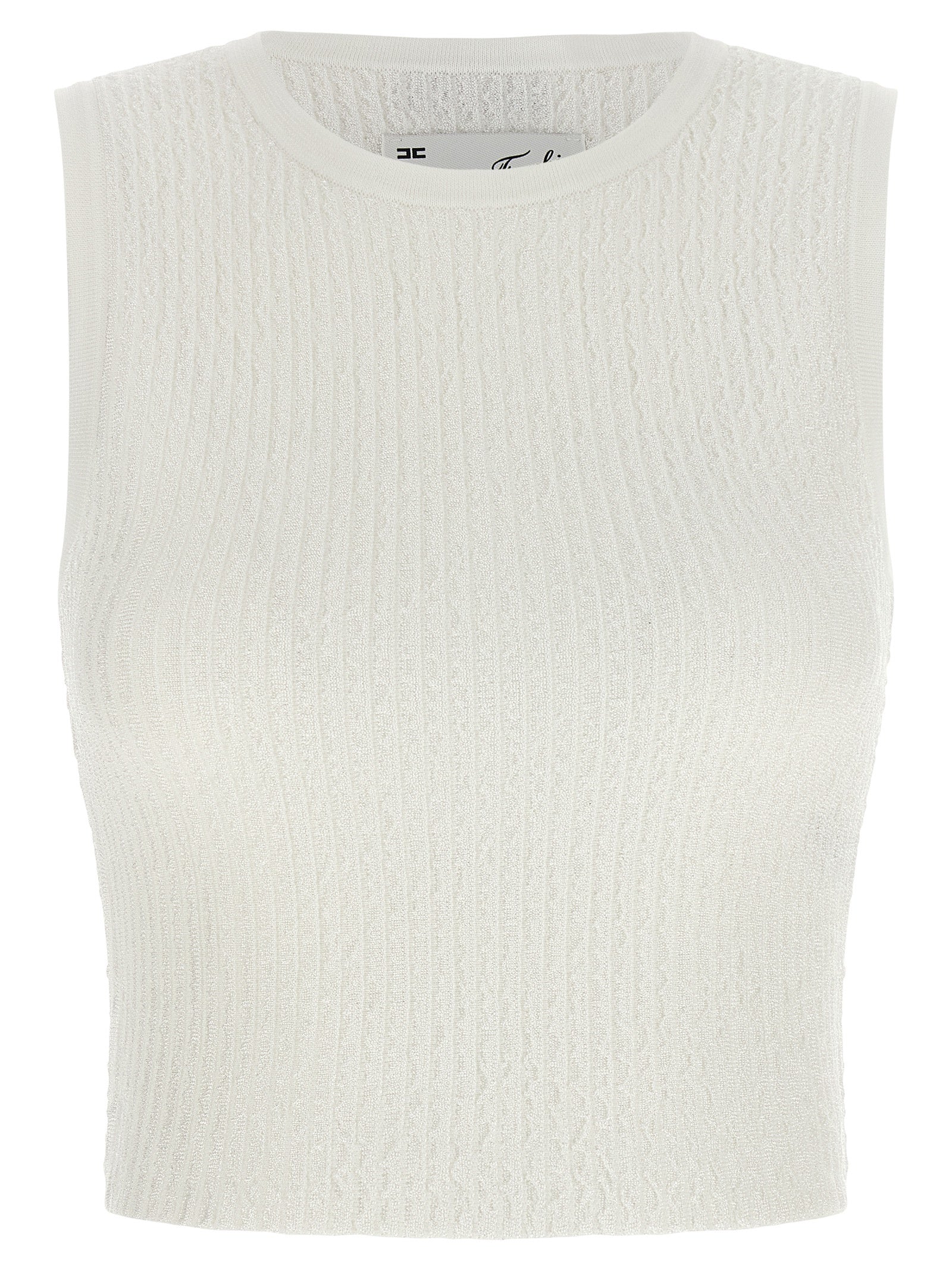 Elisabetta Franchi Weißes ärmelloses T-Shirt aus Viskose