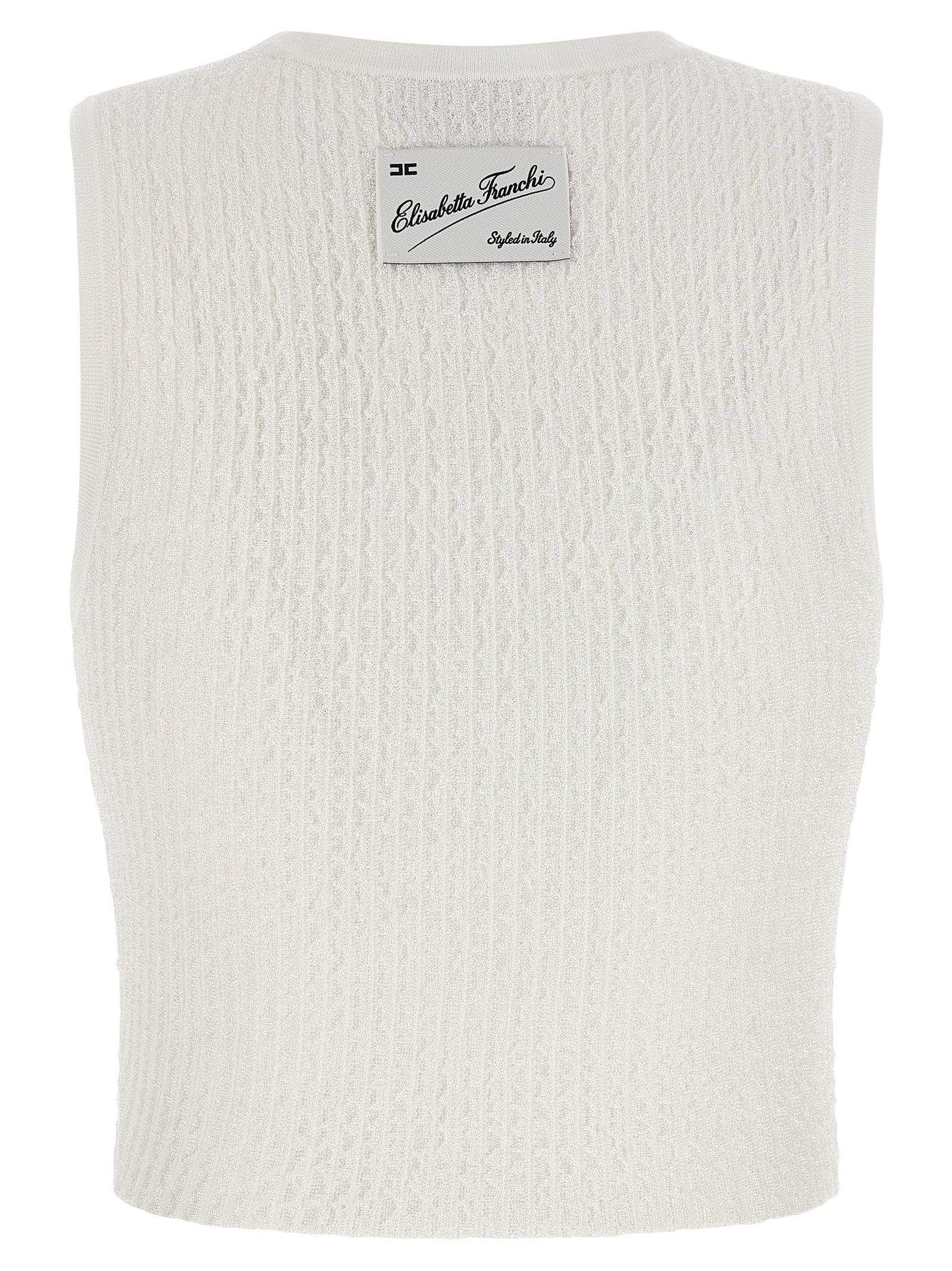 Elisabetta Franchi Weißes ärmelloses T-Shirt aus Viskose