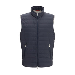 Brunello Cucinelli Ärmellose blaue Jacke aus Polyester