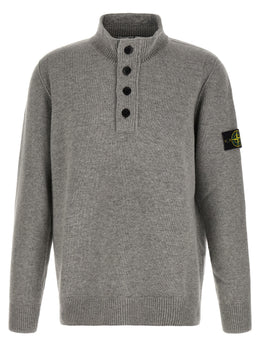 Stone Island Grauer Cardigan aus reiner Schurwolle