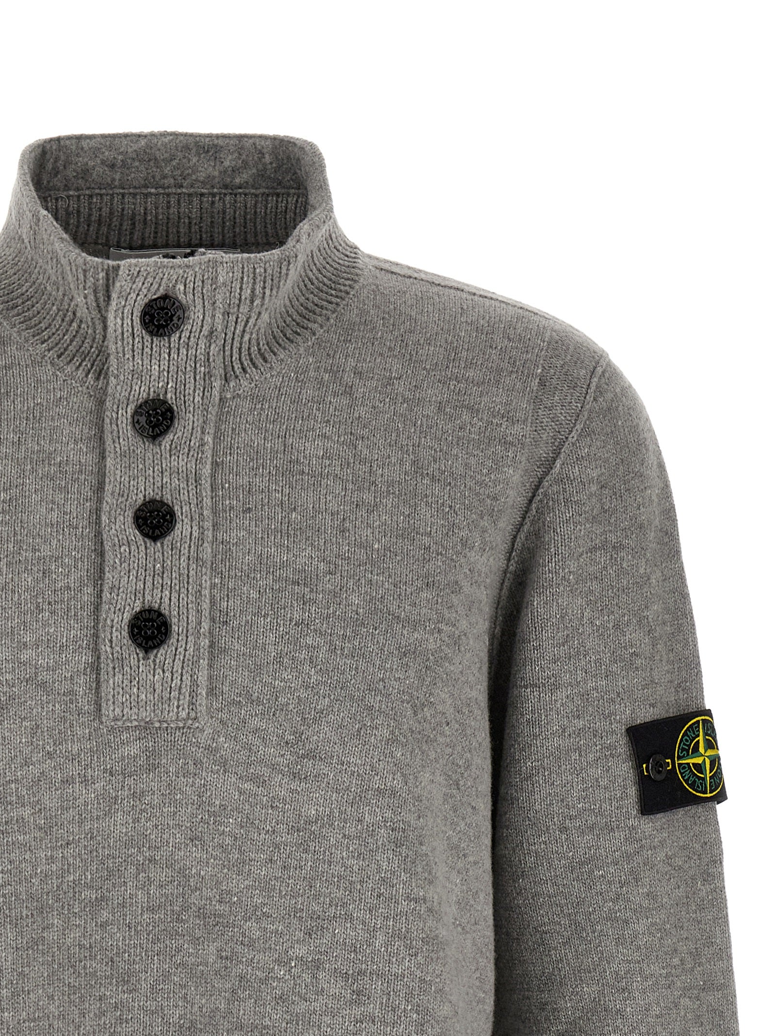 Stone Island Grauer Cardigan aus reiner Schurwolle