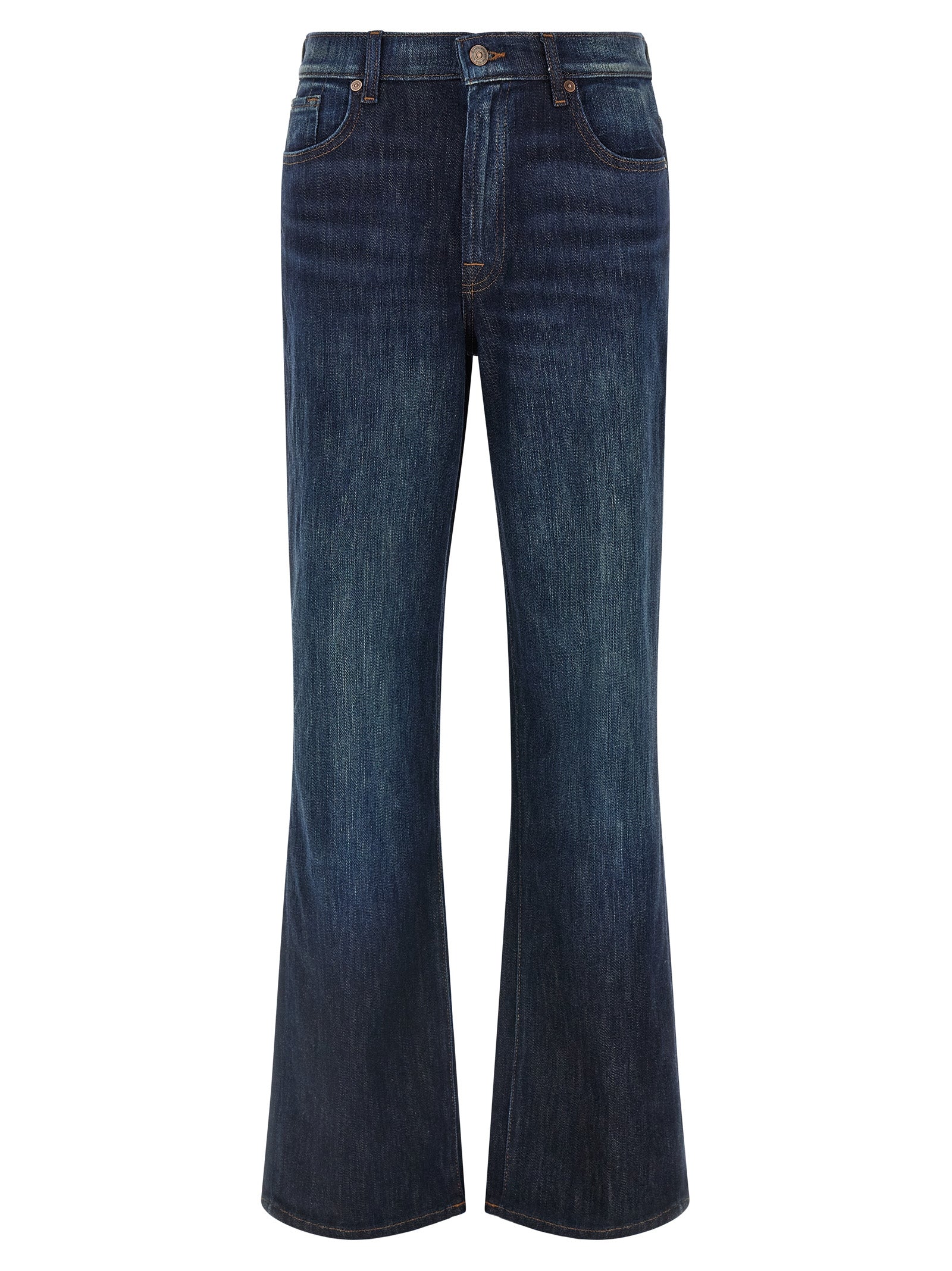 7 For All Mankind Blaue Baumwoll-Jeans mit ausgestelltem Bein