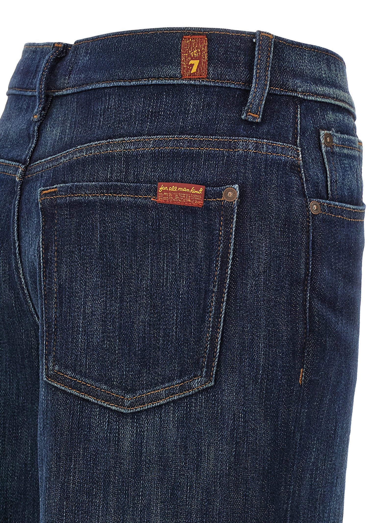7 For All Mankind Blaue Baumwoll-Jeans mit ausgestelltem Bein