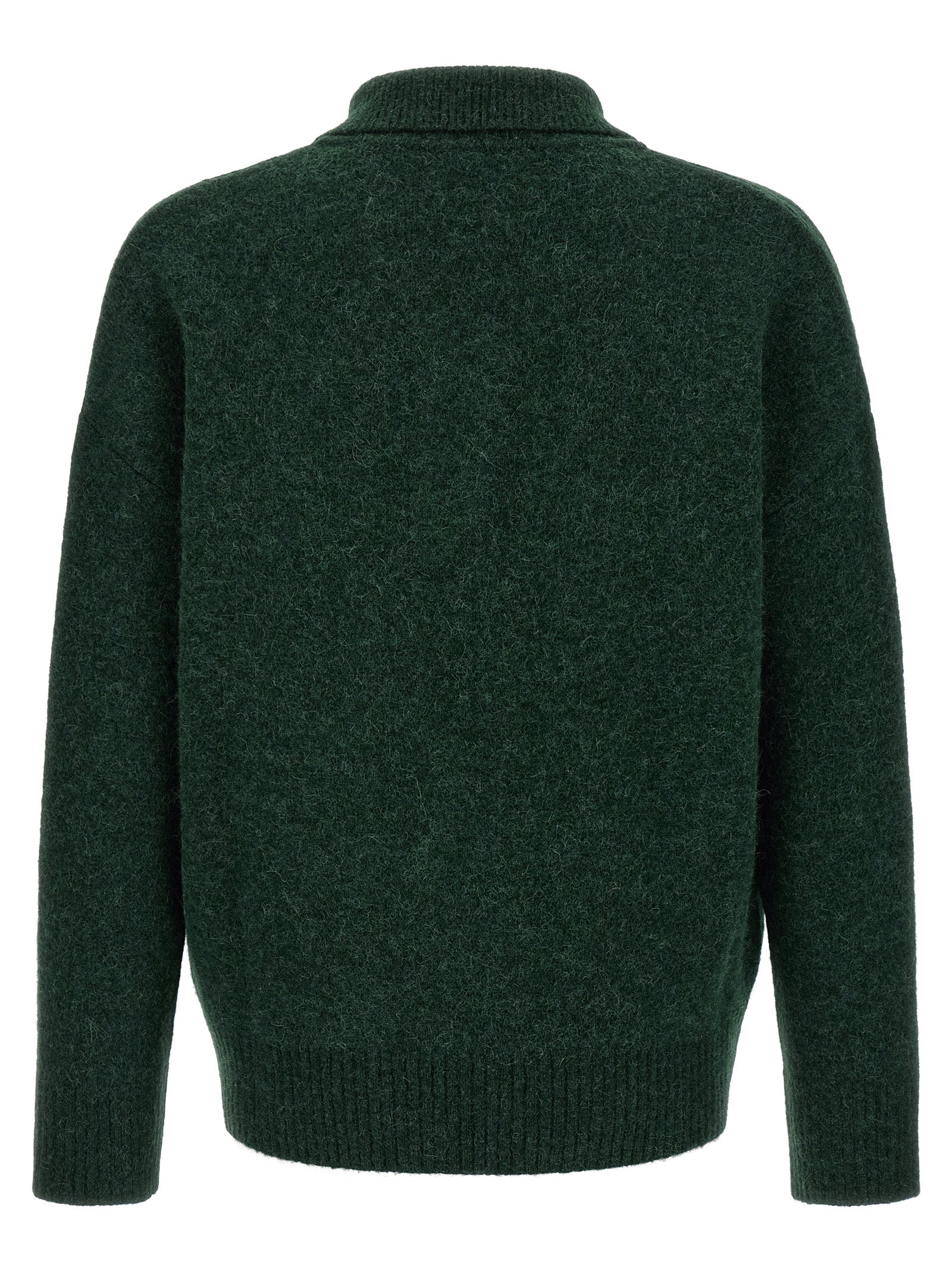 Ami Paris Zweifarbige Polo-Shirt aus Alpakawolle und Leder