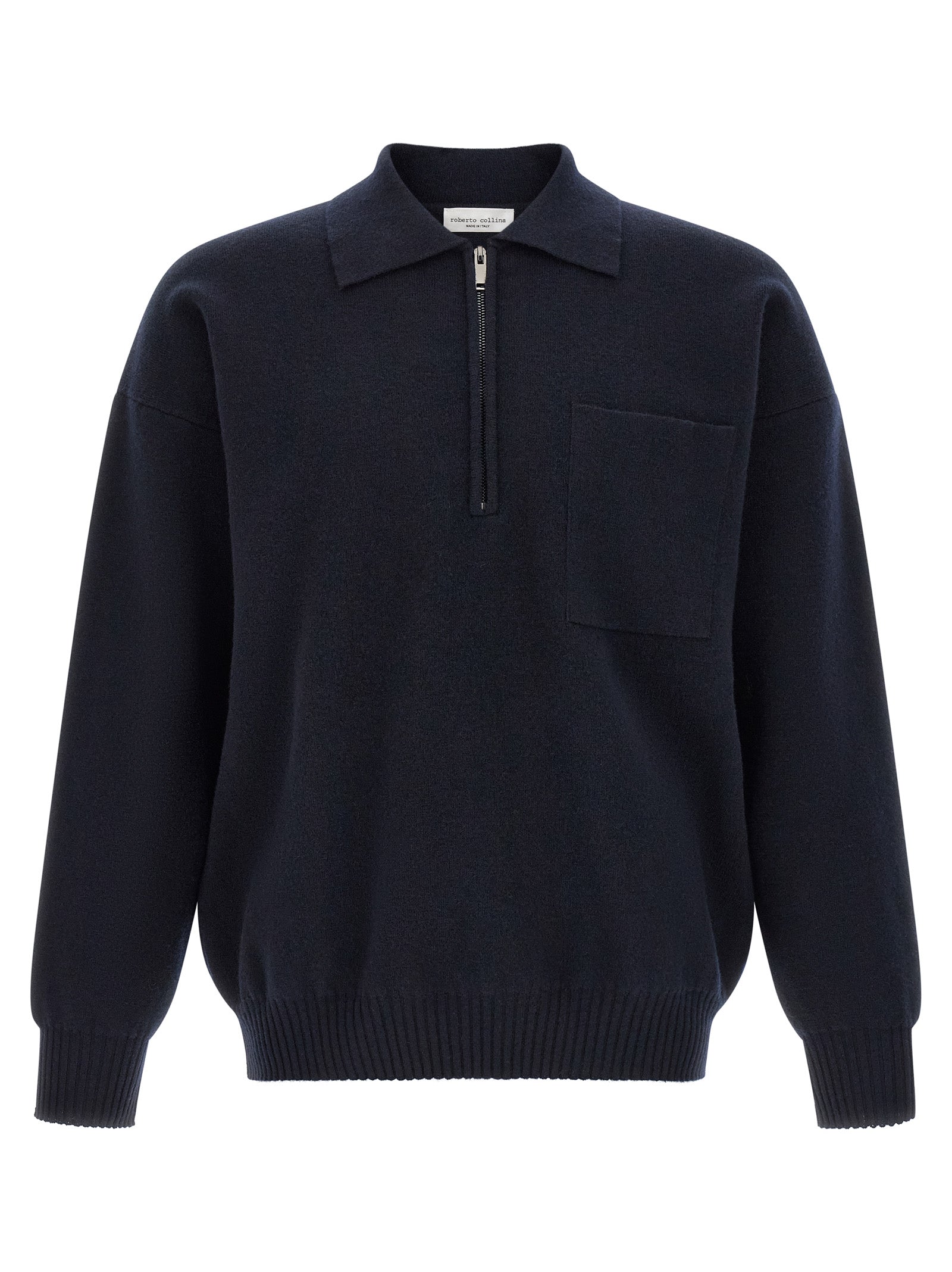 Roberto Collina Polohemd aus blauer Merinowolle