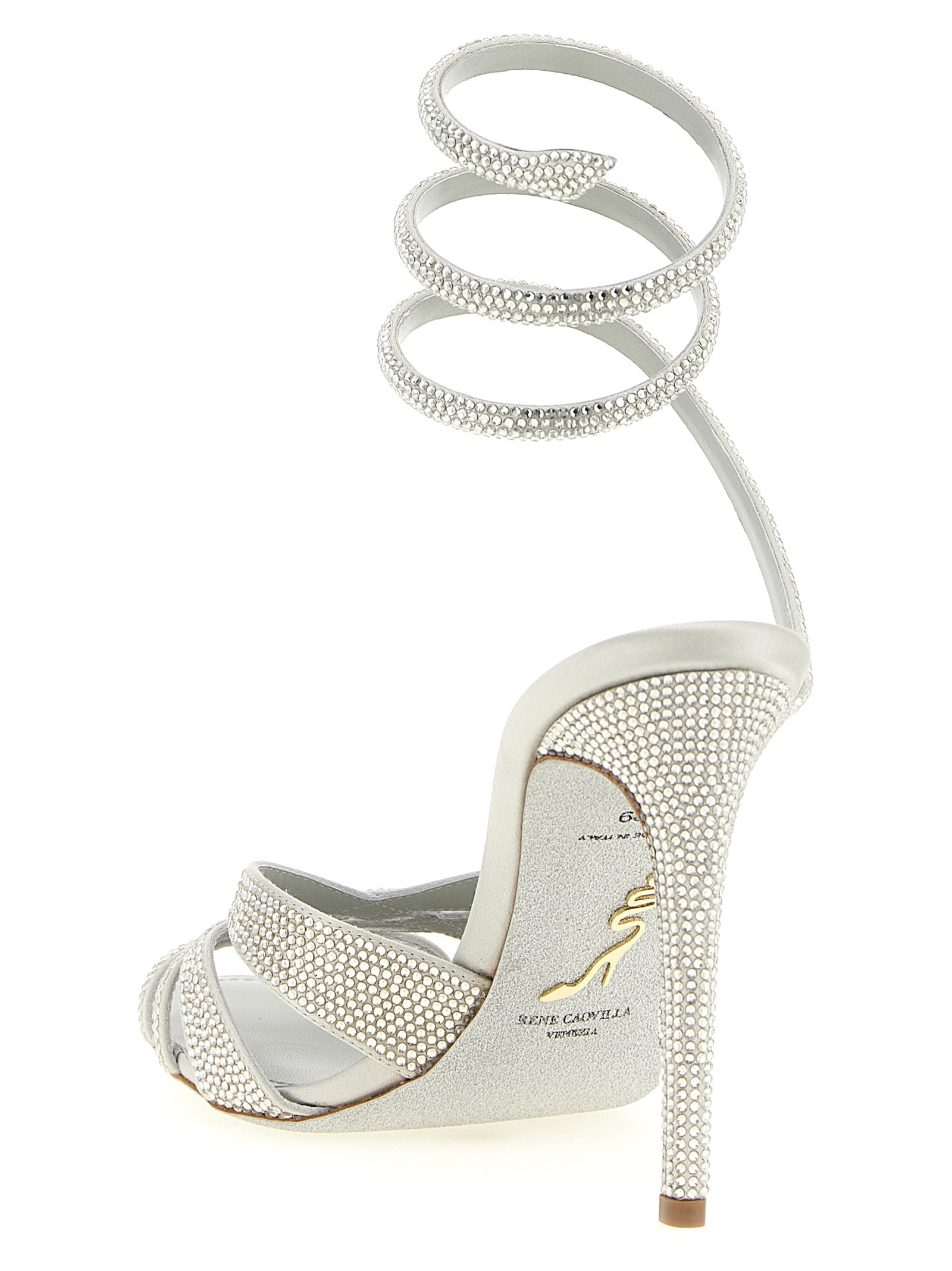 RENE CAOVILLA Silberne Viskose-Sandalen mit Stilettoabsatz