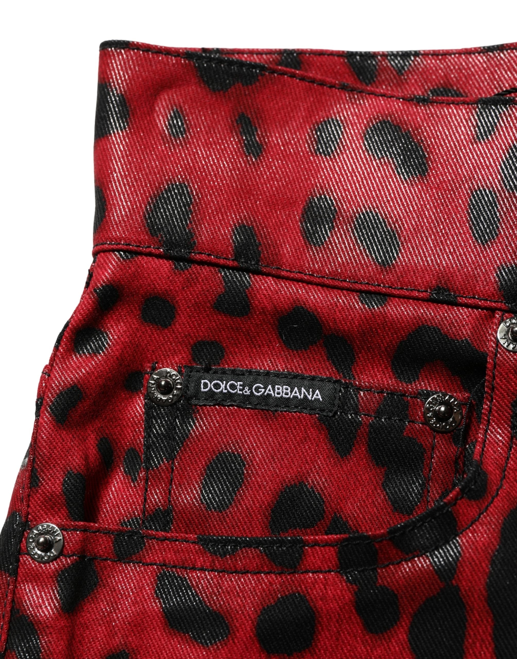 Dolce & Gabbana Rote Leo-Print Baumwoll-Jeans mit 5 Taschen